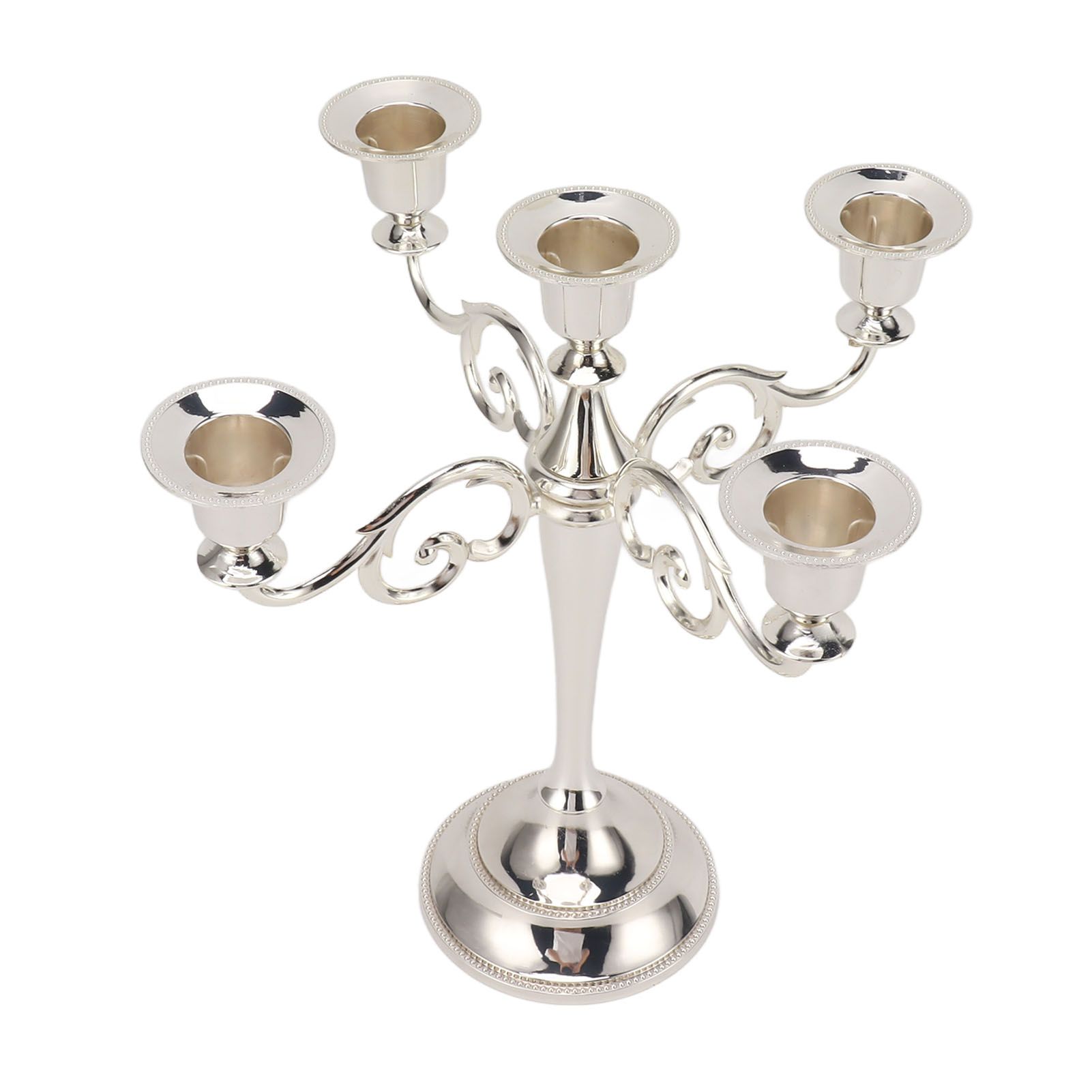 5 Arm Candlestick Holder Iron Retro Decorative Candle Holder Centerpiece for Home Church Silver - Image 4