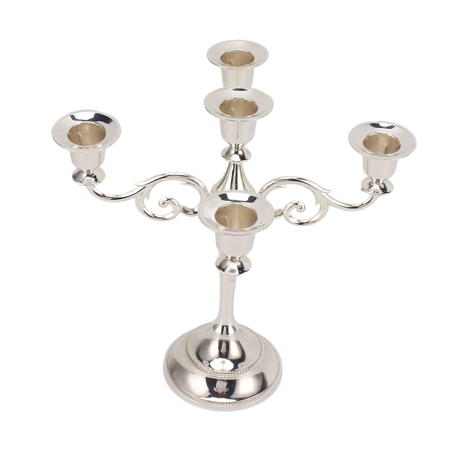 5 Arm Candlestick Holder Iron Retro Decorative Candle Holder Centerpiece for Home Church Silver - Image 5
