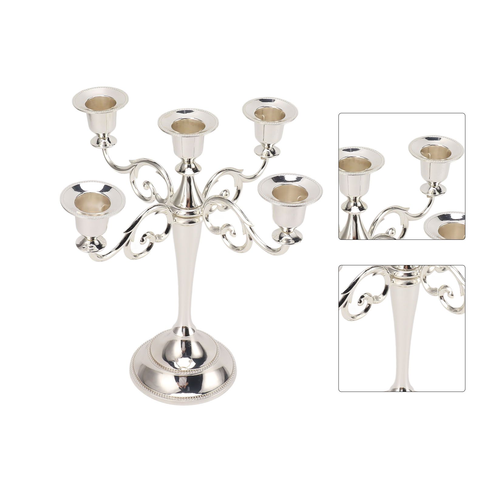 5 Arm Candlestick Holder Iron Retro Decorative Candle Holder Centerpiece for Home Church Silver - Image 6