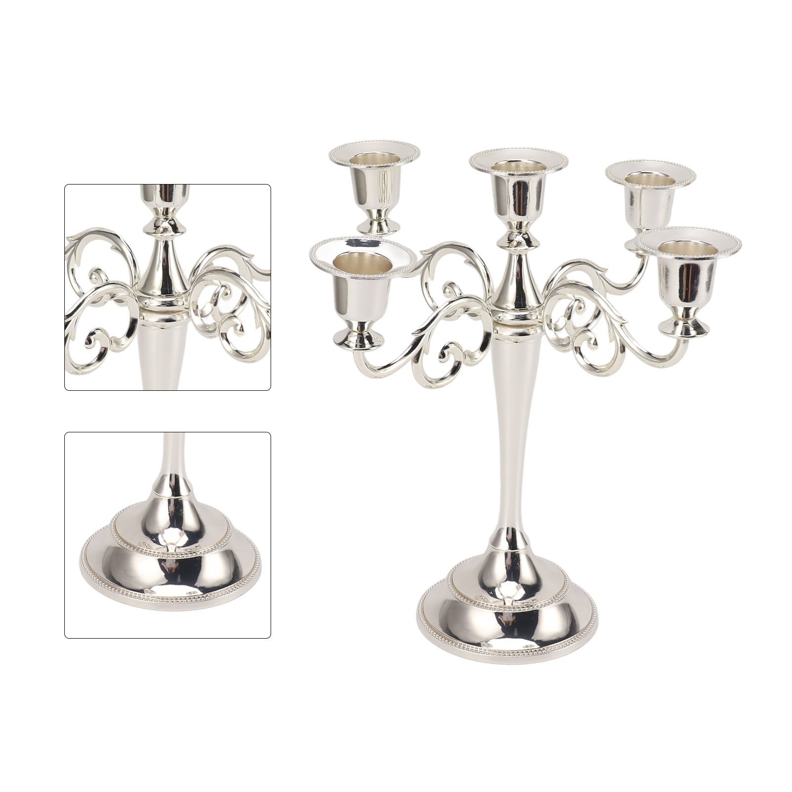 5 Arm Candlestick Holder Iron Retro Decorative Candle Holder Centerpiece for Home Church Silver - Image 7