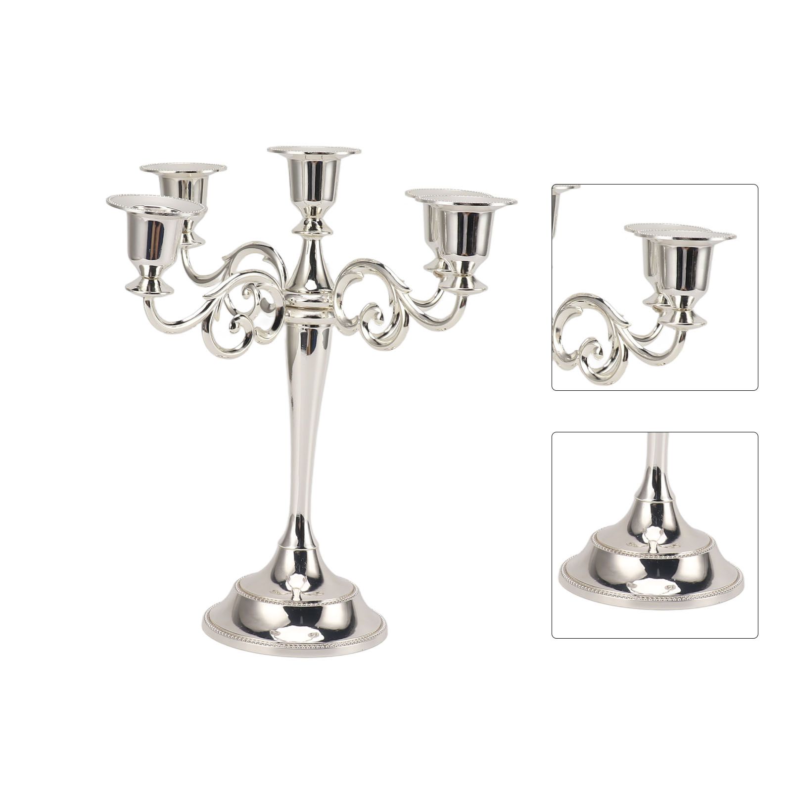5 Arm Candlestick Holder Iron Retro Decorative Candle Holder Centerpiece for Home Church Silver - Image 8