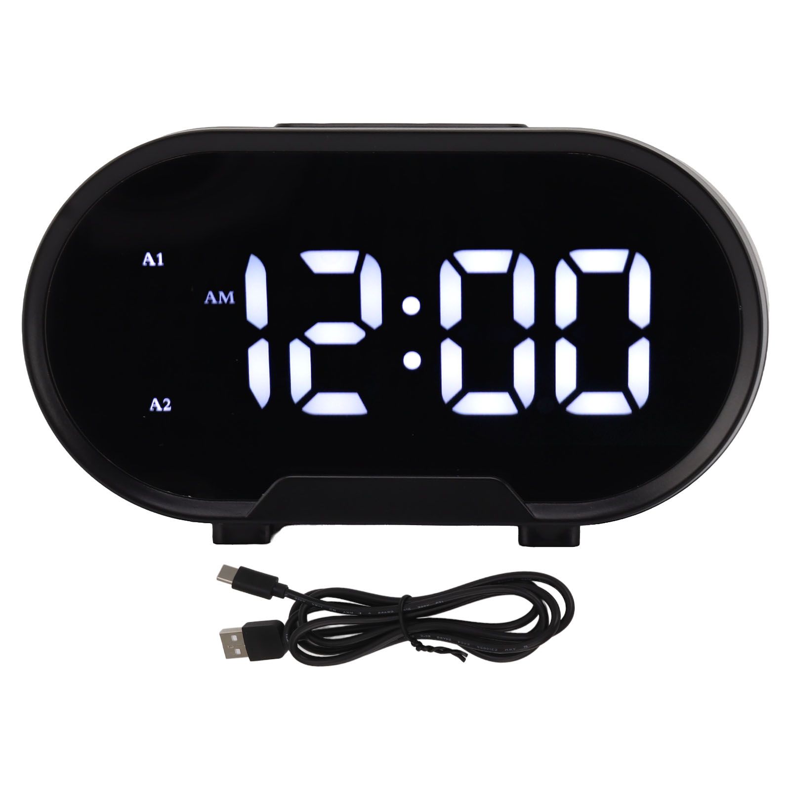 Digital Alarm Clock USB LED Display White Light Mirror Electronic Desktop Clock for Bedroom Living Room Office Black Case - Image 1