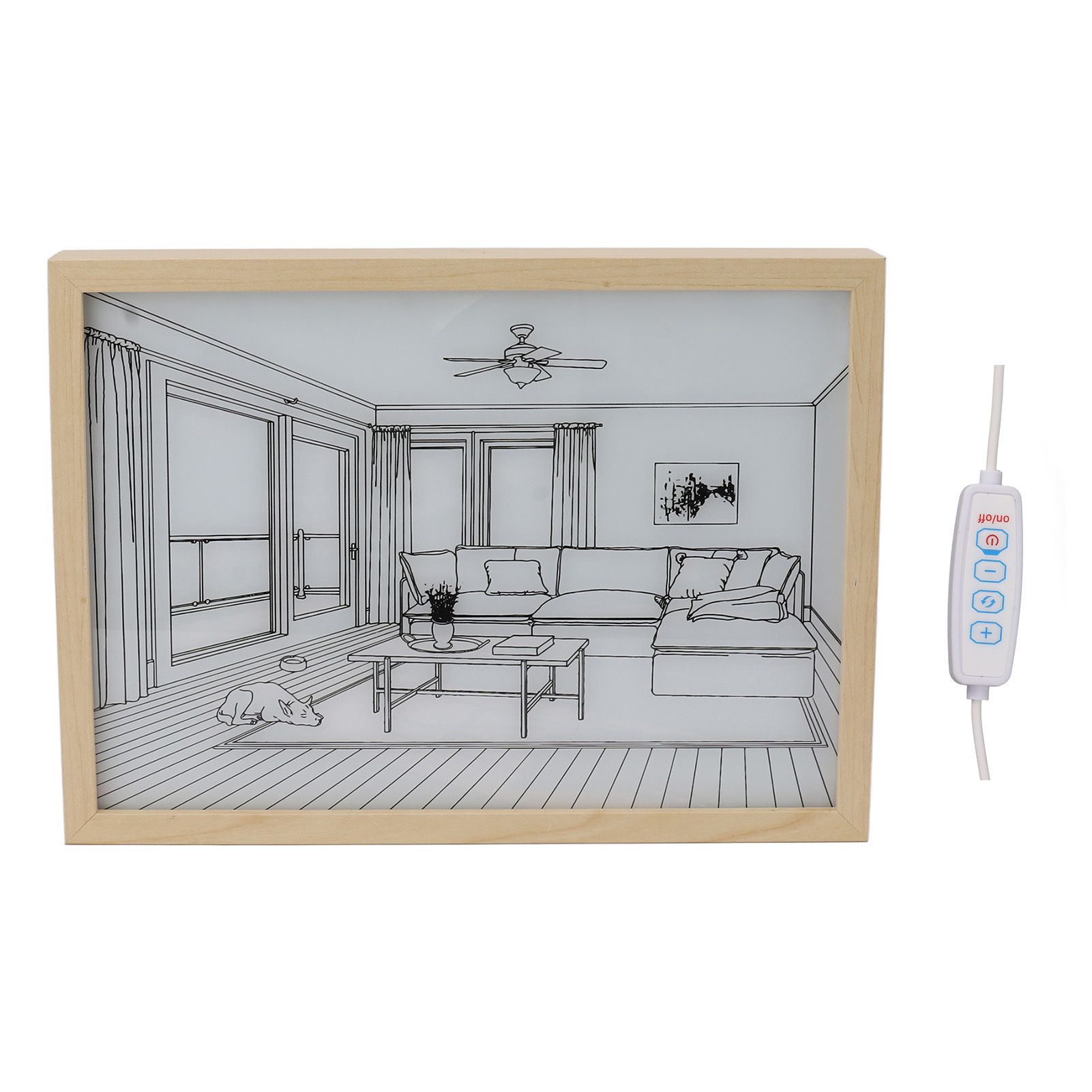 LED Illuminated Wall Art Lighted Decor Light Shadow Photo Frame Painting 3 Colours Dimmable for Bedroom Living Room L Model 1 - Image 1