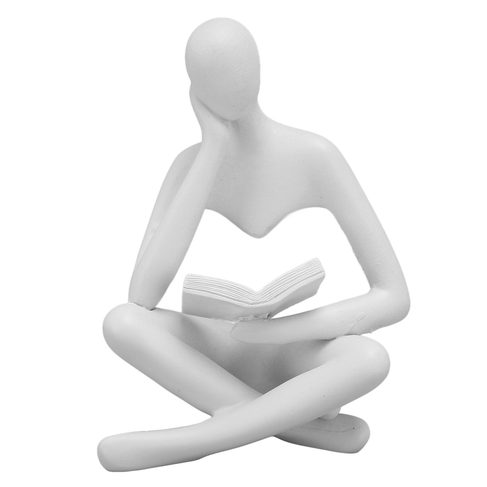 Thinker Reading Statue Resin Sitting Figure Abstract Art Ornament for Living Room Cabinet Decoration White - Image 1