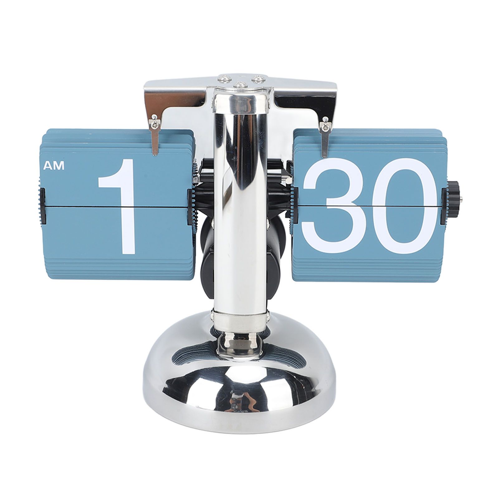 European Style Retro Digital Flip Down Clock 304 Stainless Steel Auto Mechanical Digital Flip Desk Clock for Home Livingroom 12 Hours Single Leg Blue - Image 1