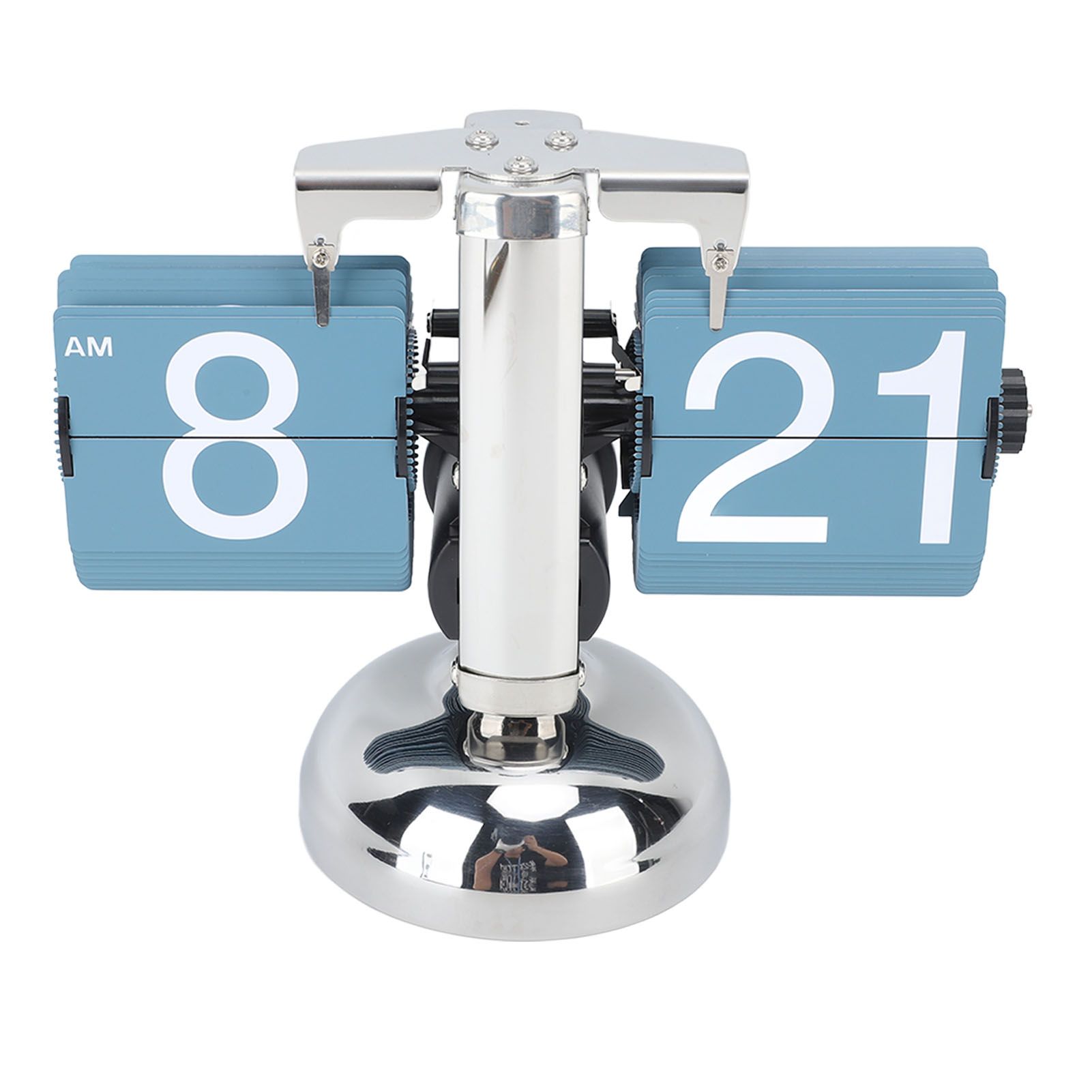 European Style Retro Digital Flip Down Clock 304 Stainless Steel Auto Mechanical Digital Flip Desk Clock for Home Livingroom 12 Hours Single Leg Blue - Image 4