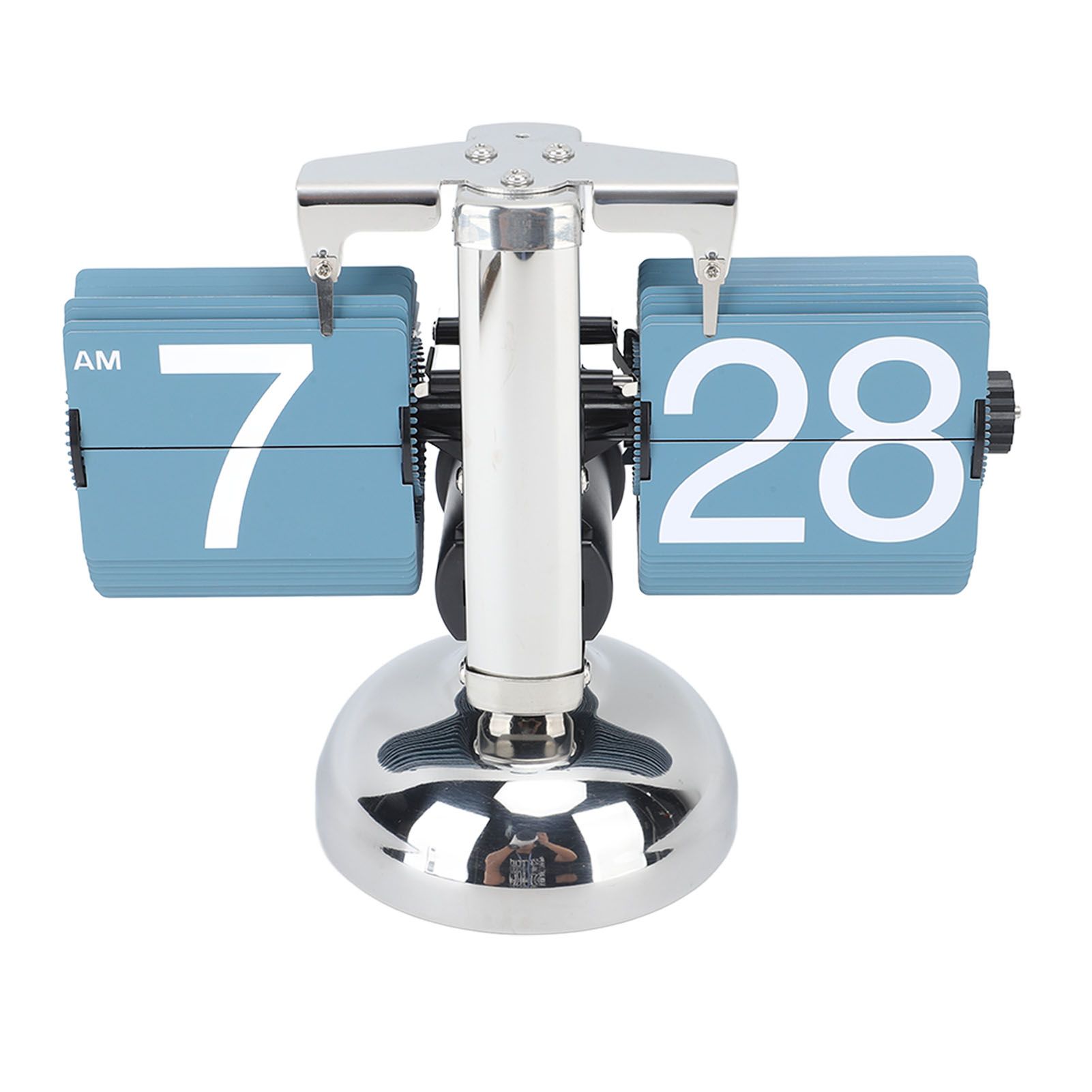 European Style Retro Digital Flip Down Clock 304 Stainless Steel Auto Mechanical Digital Flip Desk Clock for Home Livingroom 12 Hours Single Leg Blue - Image 5
