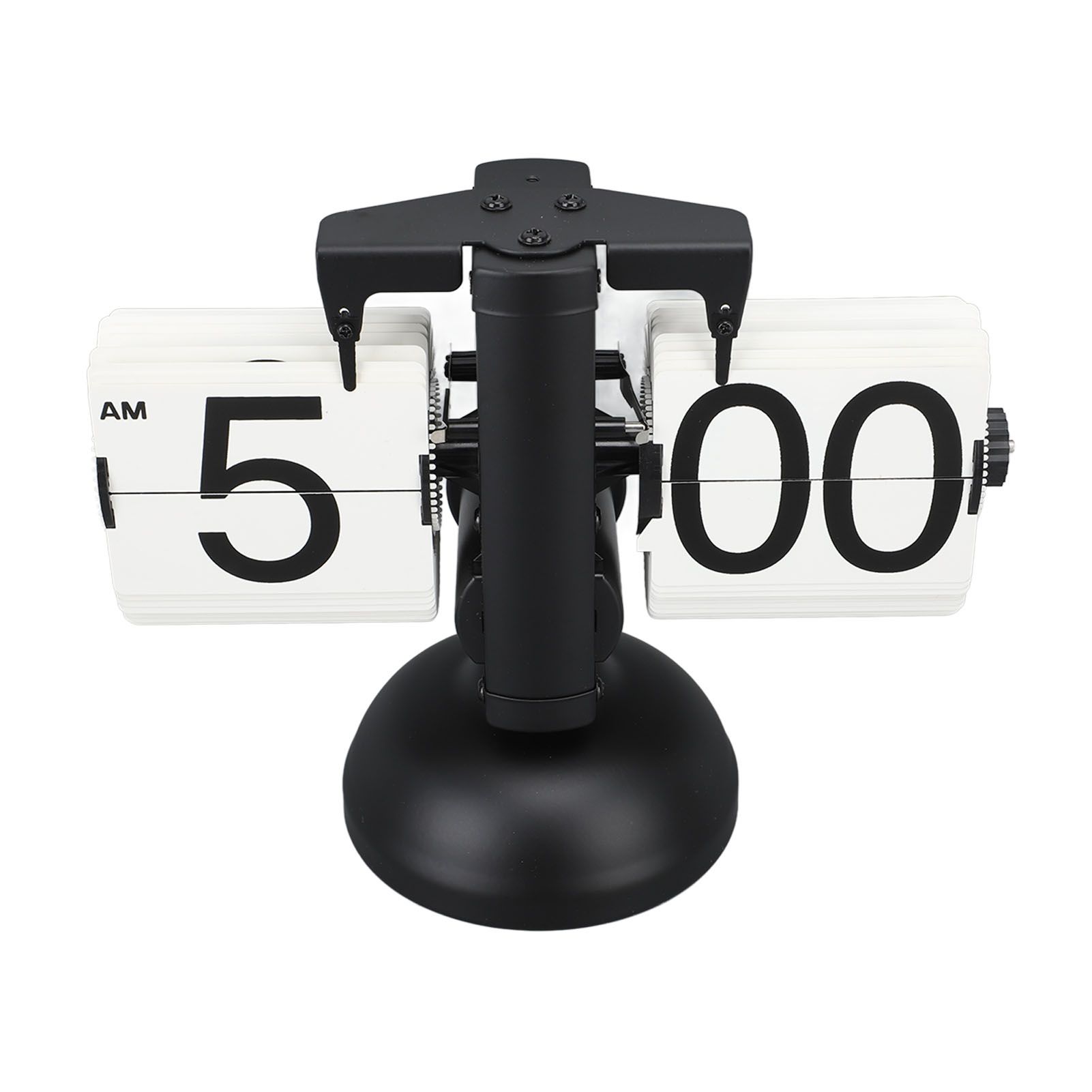 European Style Retro Digital Flip Down Clock 304 Stainless Steel Auto Mechanical Digital Flip Desk Clock for Home Livingroom 12 Hours Single Leg Black Frame White Page - Image 1