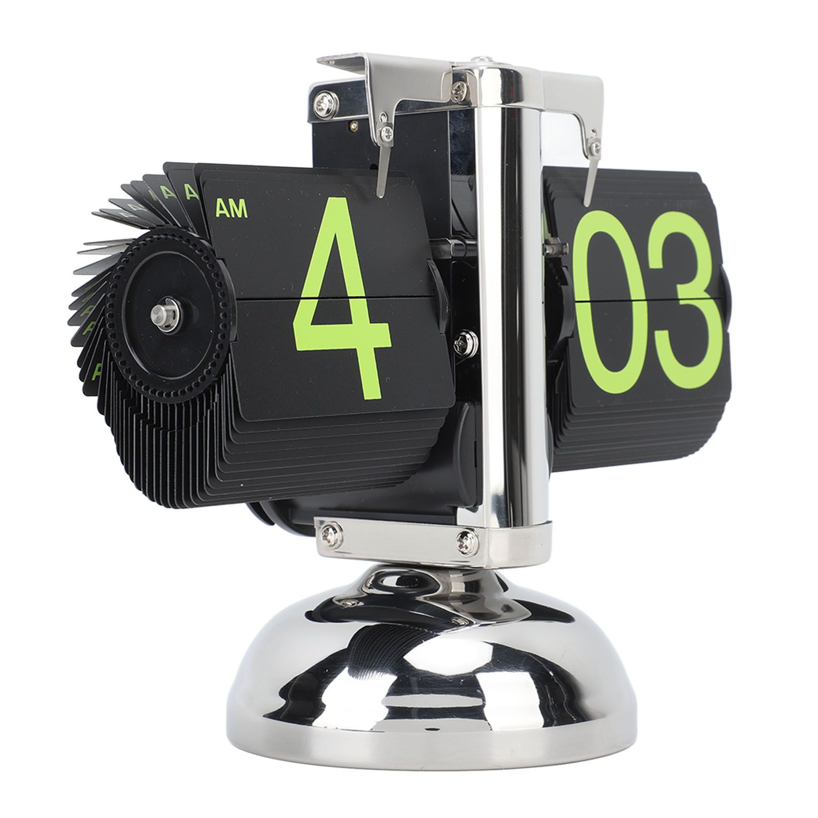 European Style Retro Digital Flip Down Clock 304 Stainless Steel Auto Mechanical Digital Flip Desk Clock for Home Livingroom 12 Hours Stainless Steel Green Number - Image 2