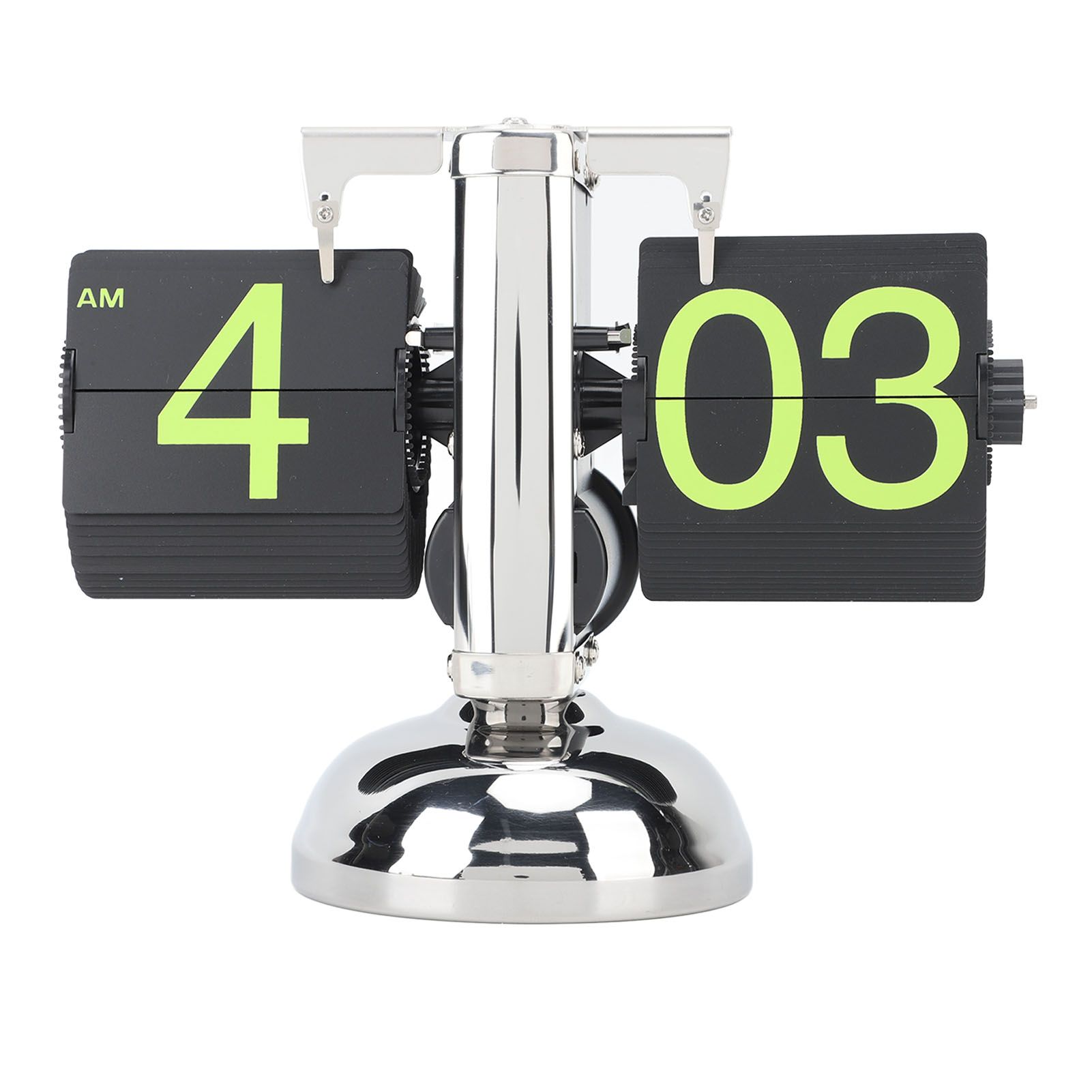 European Style Retro Digital Flip Down Clock 304 Stainless Steel Auto Mechanical Digital Flip Desk Clock for Home Livingroom 12 Hours Stainless Steel Green Number - Image 4