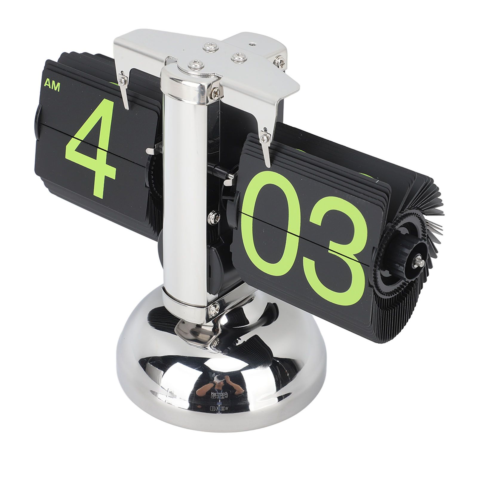 European Style Retro Digital Flip Down Clock 304 Stainless Steel Auto Mechanical Digital Flip Desk Clock for Home Livingroom 12 Hours Stainless Steel Green Number - Image 6