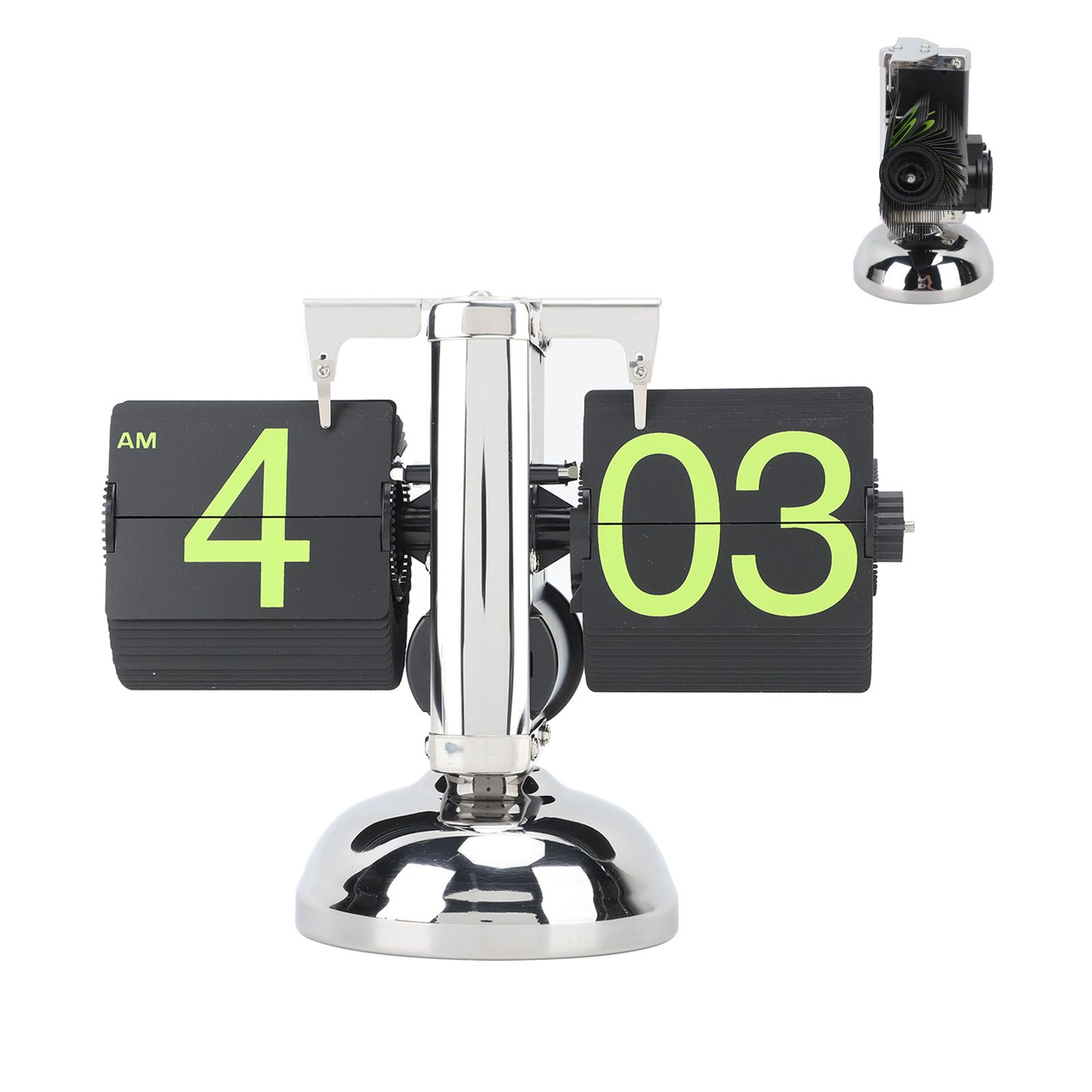 European Style Retro Digital Flip Down Clock 304 Stainless Steel Auto Mechanical Digital Flip Desk Clock for Home Livingroom 12 Hours Stainless Steel Green Number - Image 8