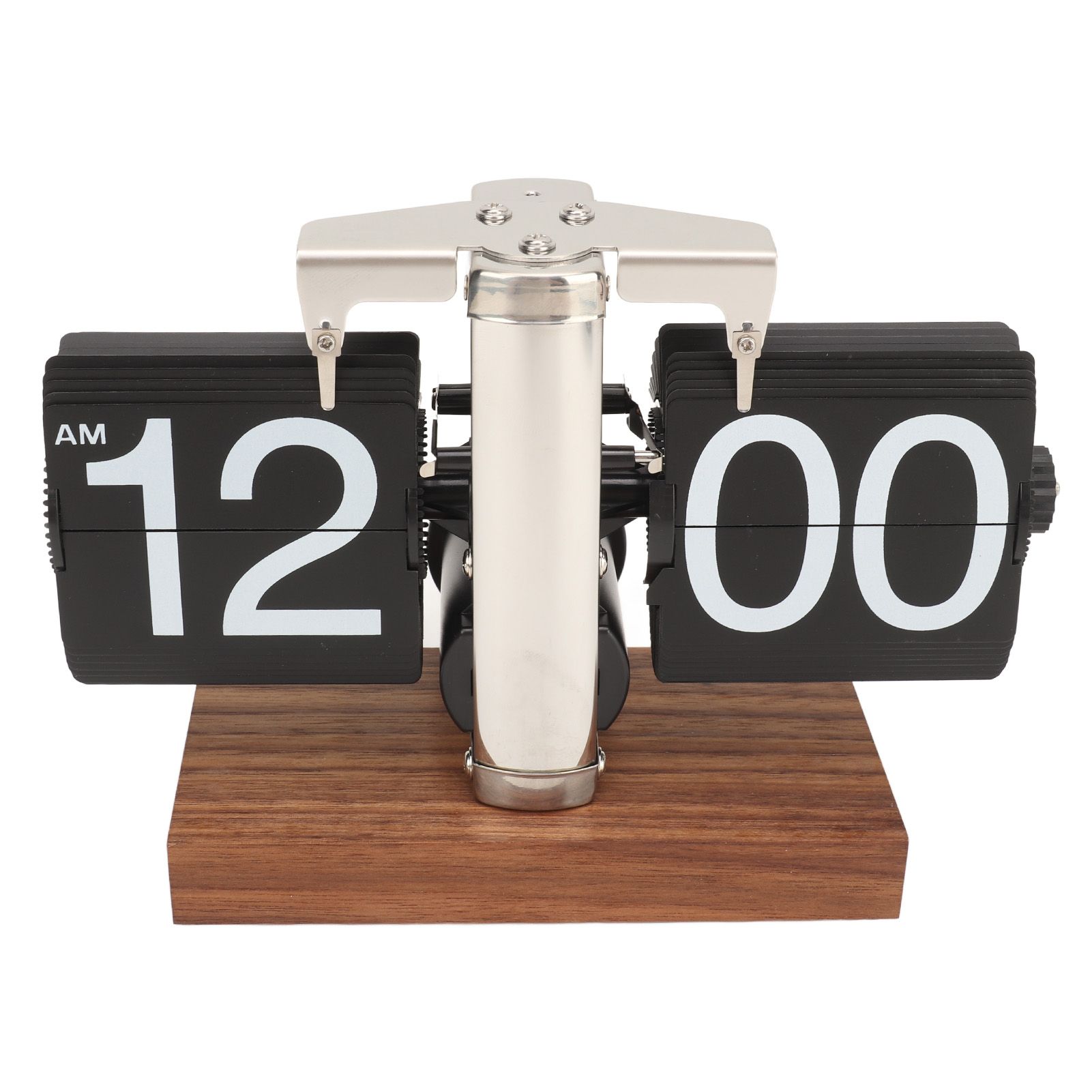 Digital Flip Down Clock Retro Automatic Turning Battery Operated Mechanical Clock for Home Room Office Decoration Stainless Steel Black - Image 1