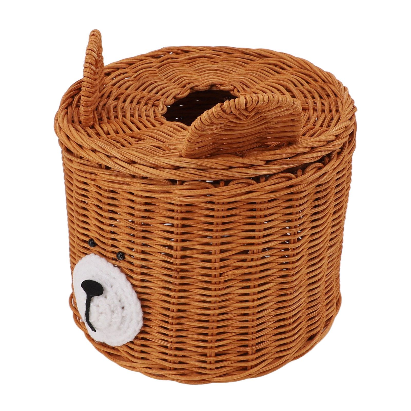 Tissue Box Cover Rattan Cute Bear Brown with Lid Easy Access Round Easy Maintenance Versatile Holder Dispenser for Photo Props - Image 2