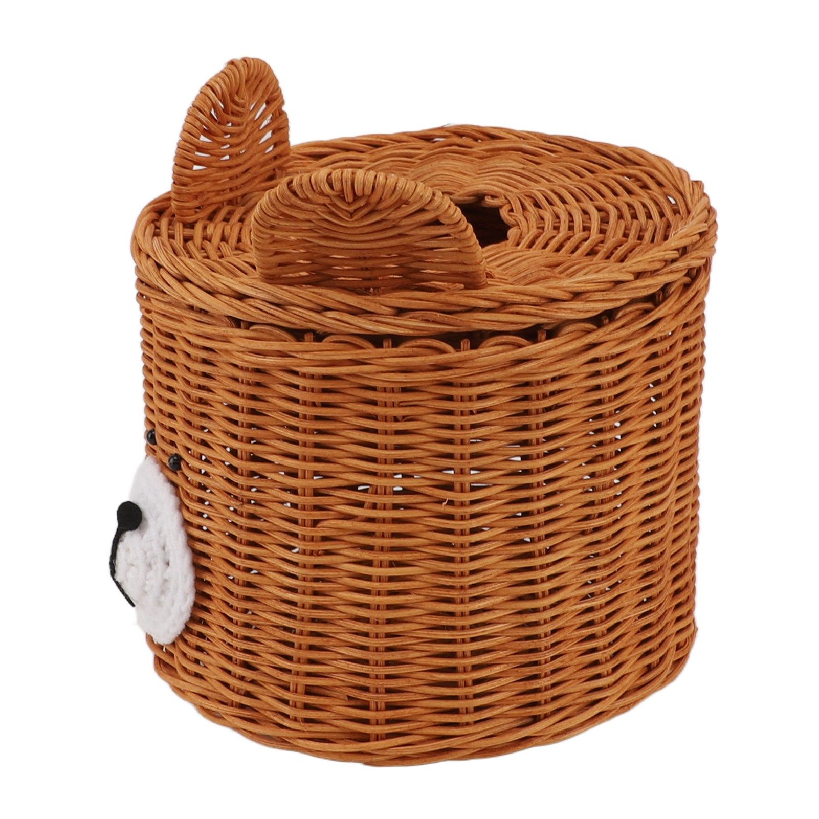 Tissue Box Cover Rattan Cute Bear Brown with Lid Easy Access Round Easy Maintenance Versatile Holder Dispenser for Photo Props - Image 3