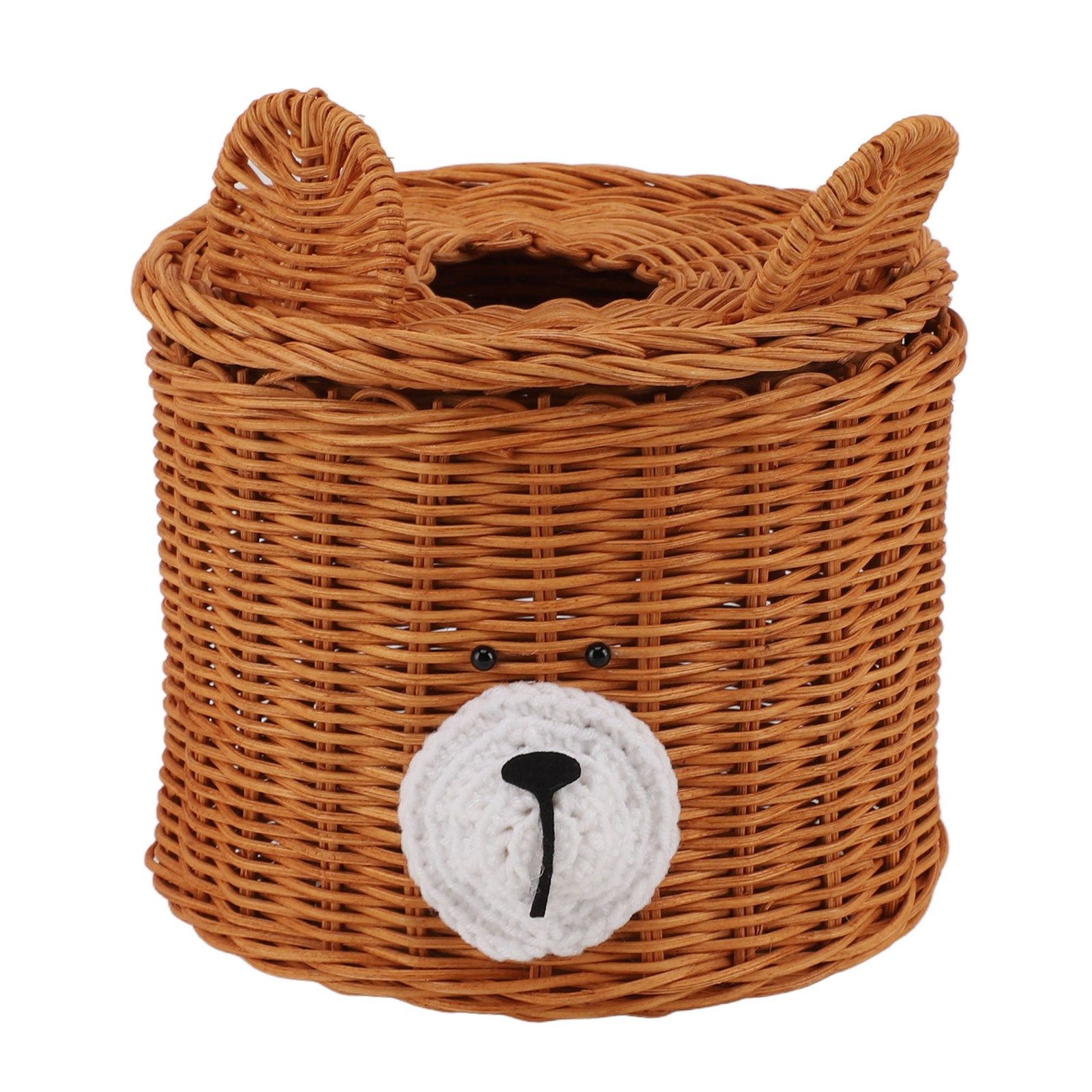 Tissue Box Cover Rattan Cute Bear Brown with Lid Easy Access Round Easy Maintenance Versatile Holder Dispenser for Photo Props - Image 4
