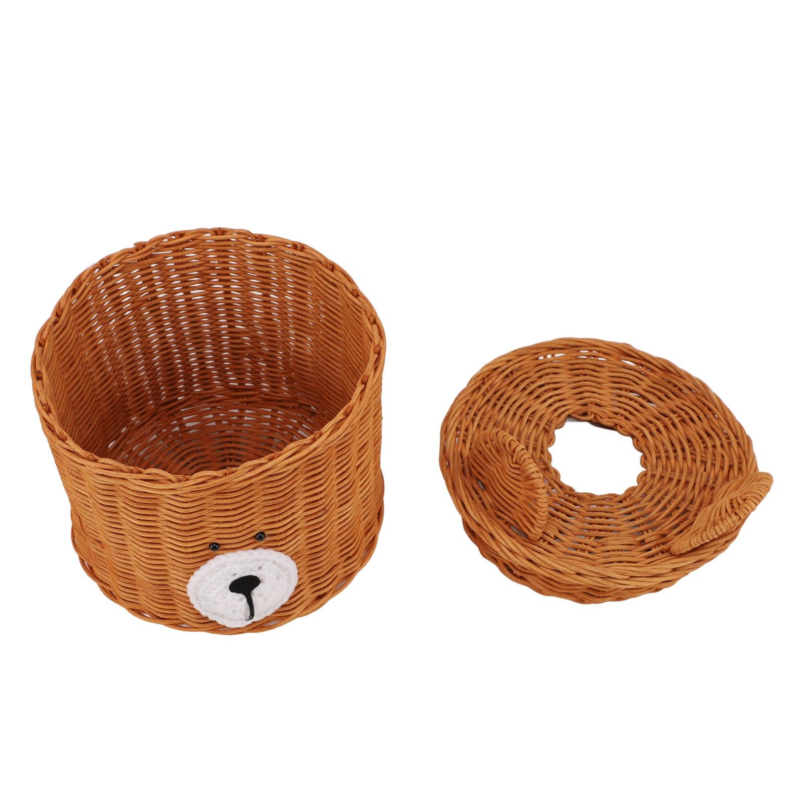 Tissue Box Cover Rattan Cute Bear Brown with Lid Easy Access Round Easy Maintenance Versatile Holder Dispenser for Photo Props - Image 5