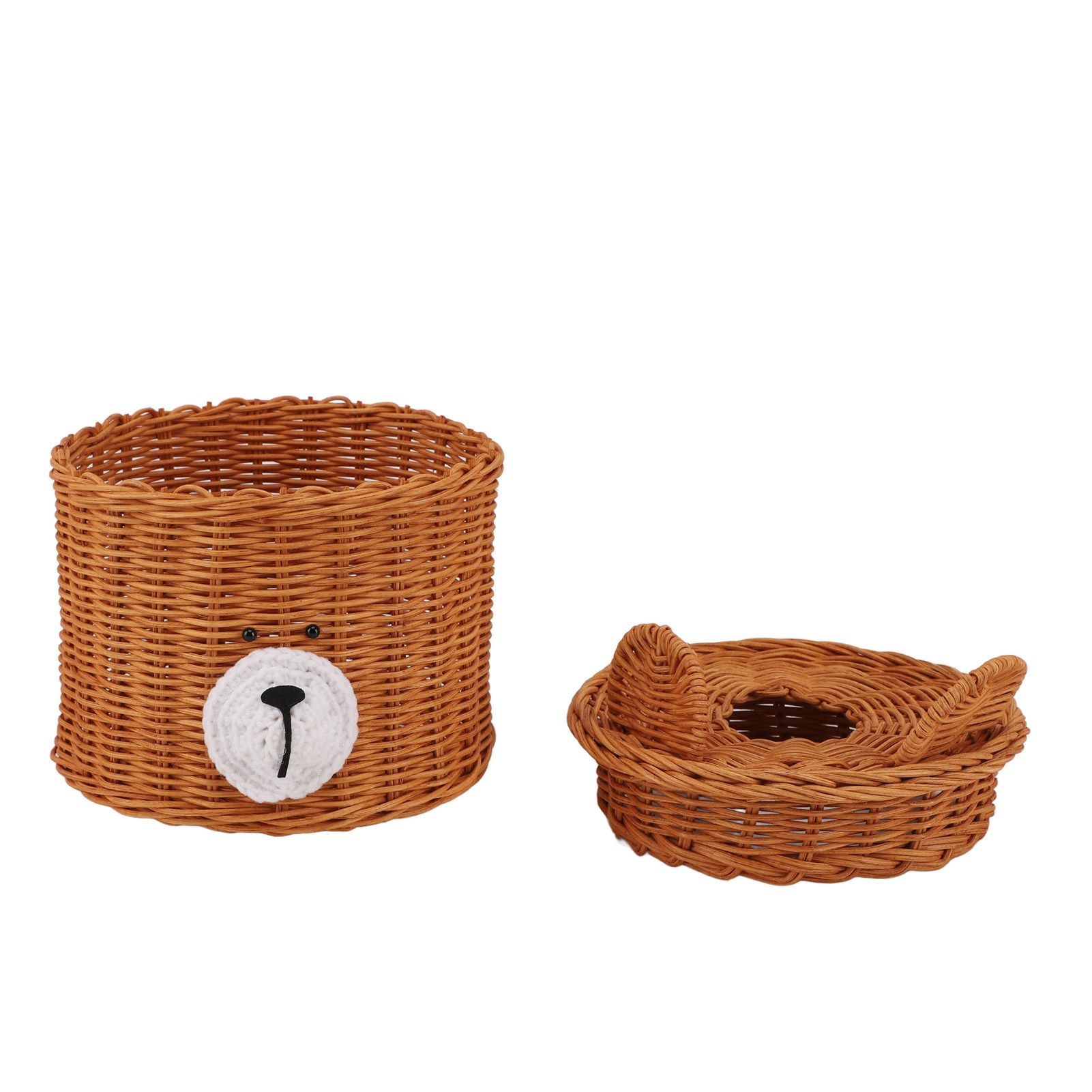 Tissue Box Cover Rattan Cute Bear Brown with Lid Easy Access Round Easy Maintenance Versatile Holder Dispenser for Photo Props - Image 6
