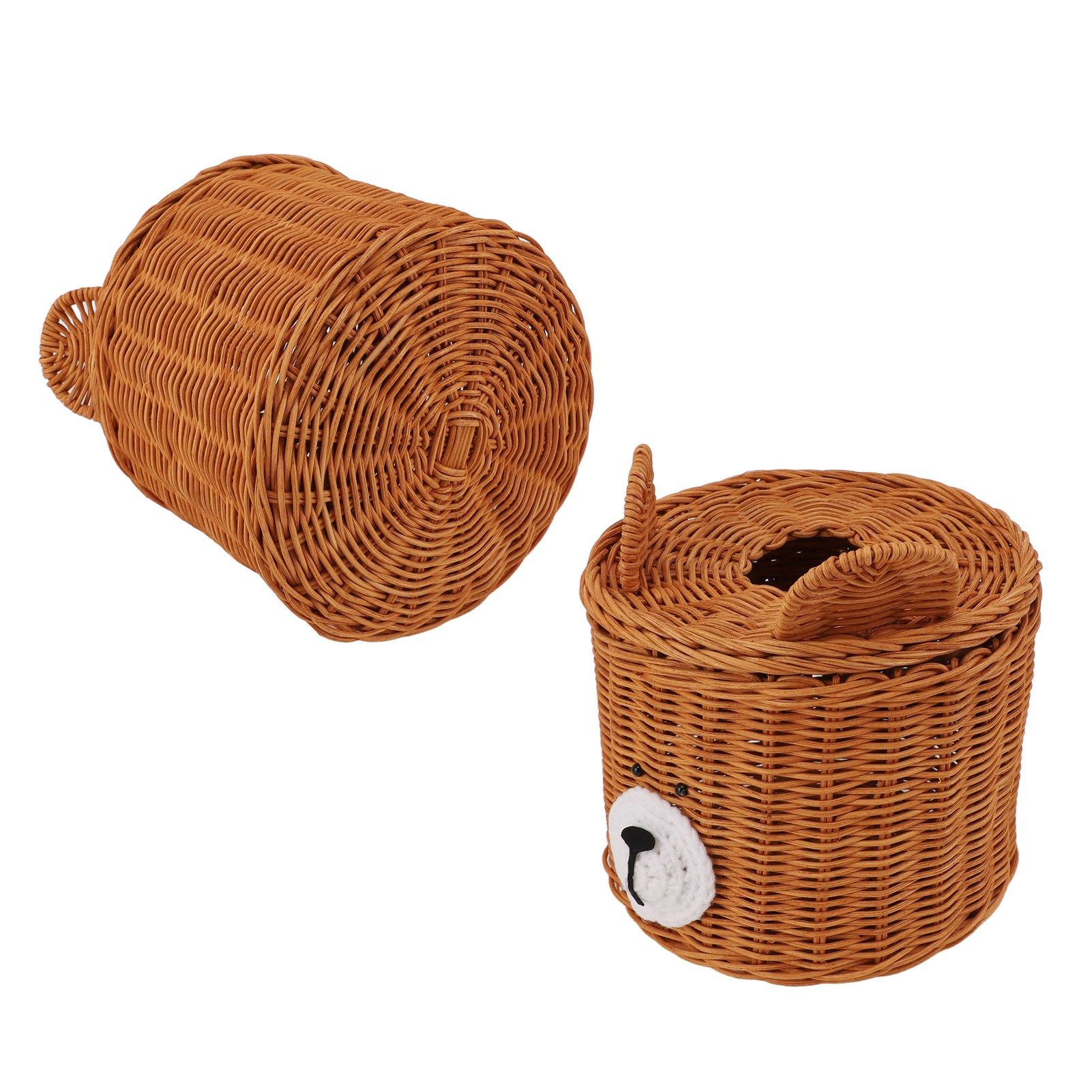 Tissue Box Cover Rattan Cute Bear Brown with Lid Easy Access Round Easy Maintenance Versatile Holder Dispenser for Photo Props - Image 8