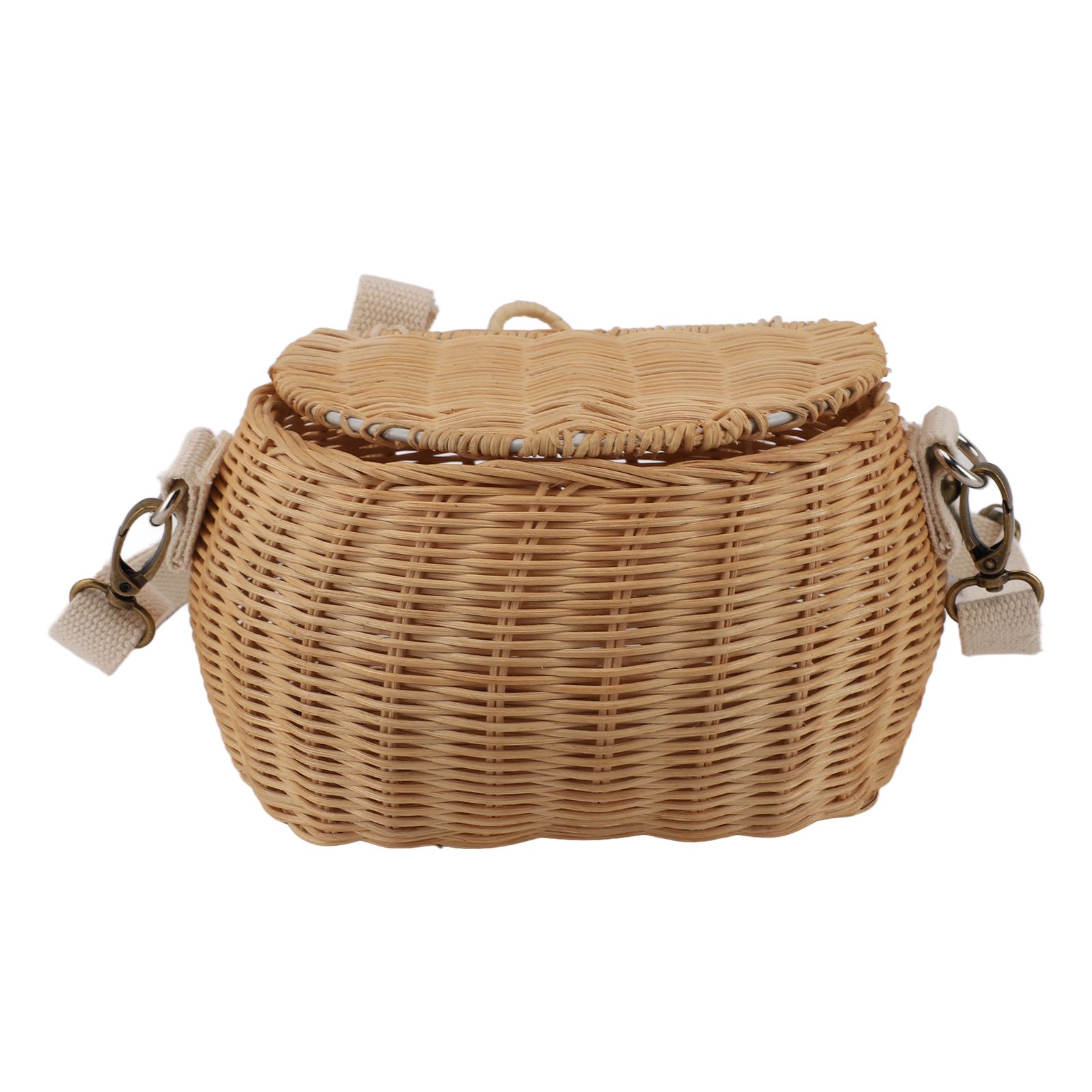 Kids Bike Basket Simple Lid Design Adjustable Strap Light Sturdy Kids Rattan Basket for Cycling School Travel - Image 1