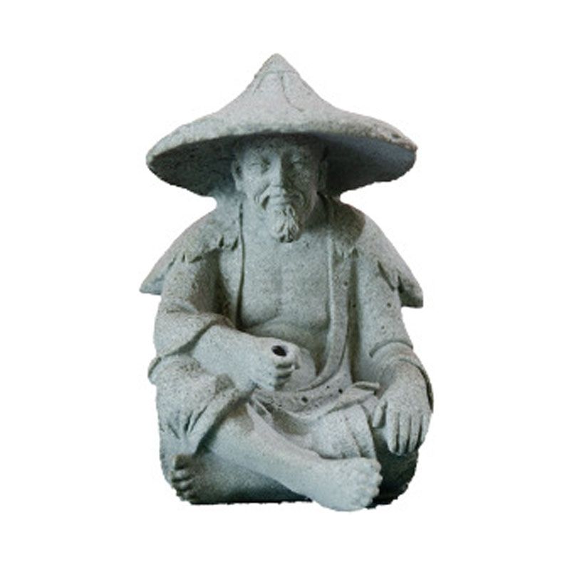 Fisherman Ornament Resin Unique Light Gray Old Man Fishing Statues for Rock Garden Ecological Fish Tank Micro Landscape - Image 1