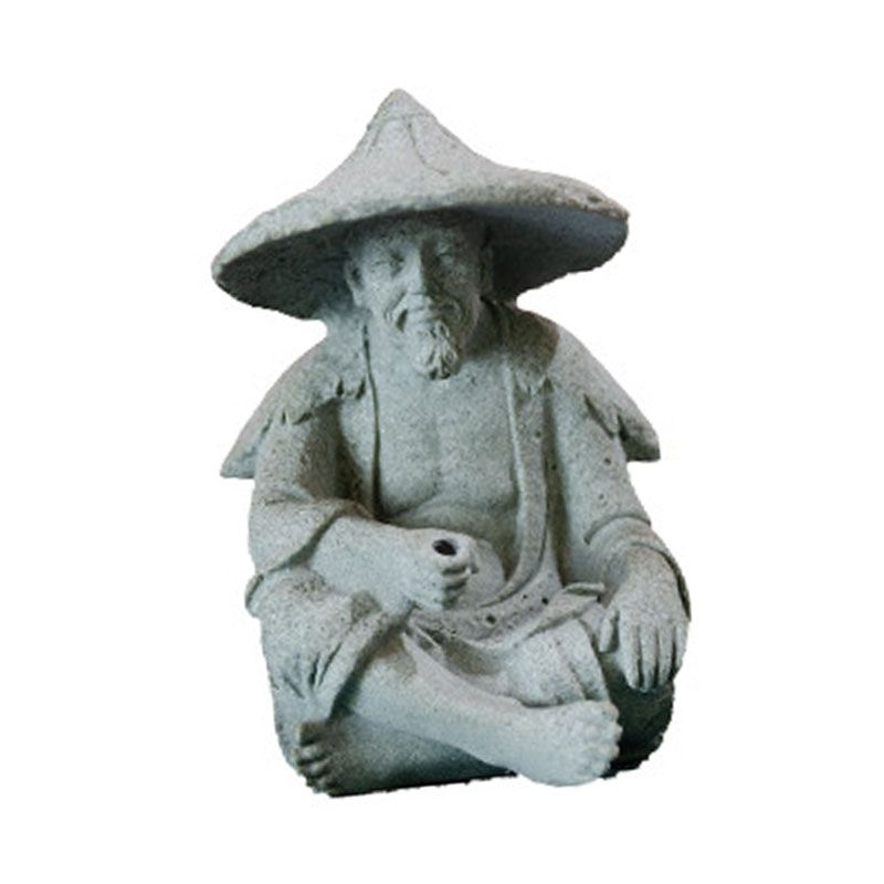 Fisherman Ornament Resin Unique Light Gray Old Man Fishing Statues for Rock Garden Ecological Fish Tank Micro Landscape - Image 2