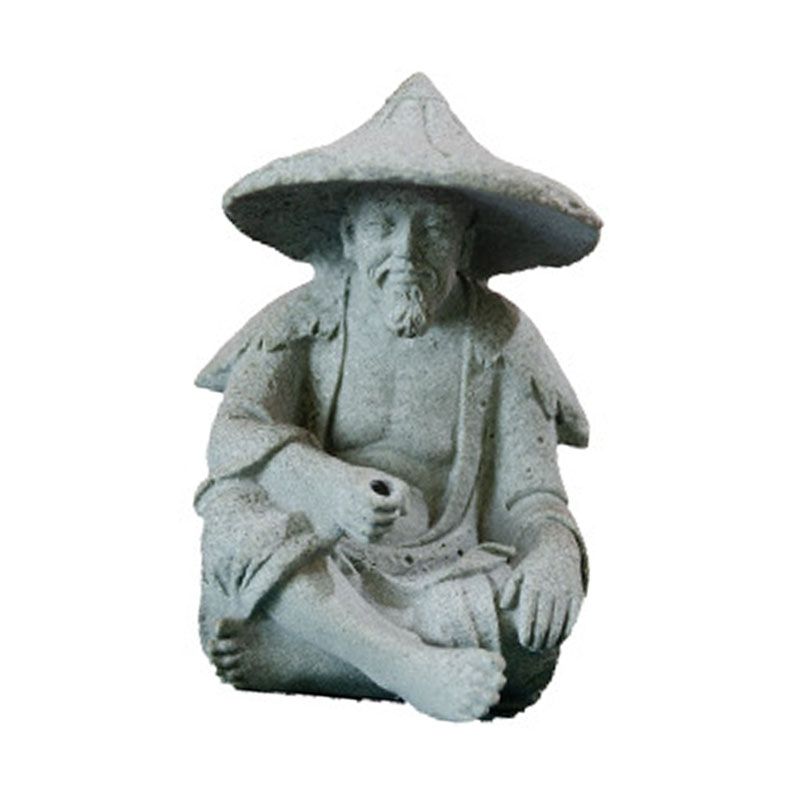 Fisherman Ornament Resin Unique Light Gray Old Man Fishing Statues for Rock Garden Ecological Fish Tank Micro Landscape - Image 3