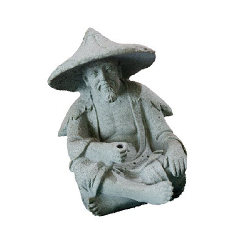 Fisherman Ornament Resin Unique Light Gray Old Man Fishing Statues for Rock Garden Ecological Fish Tank Micro Landscape - Image 4