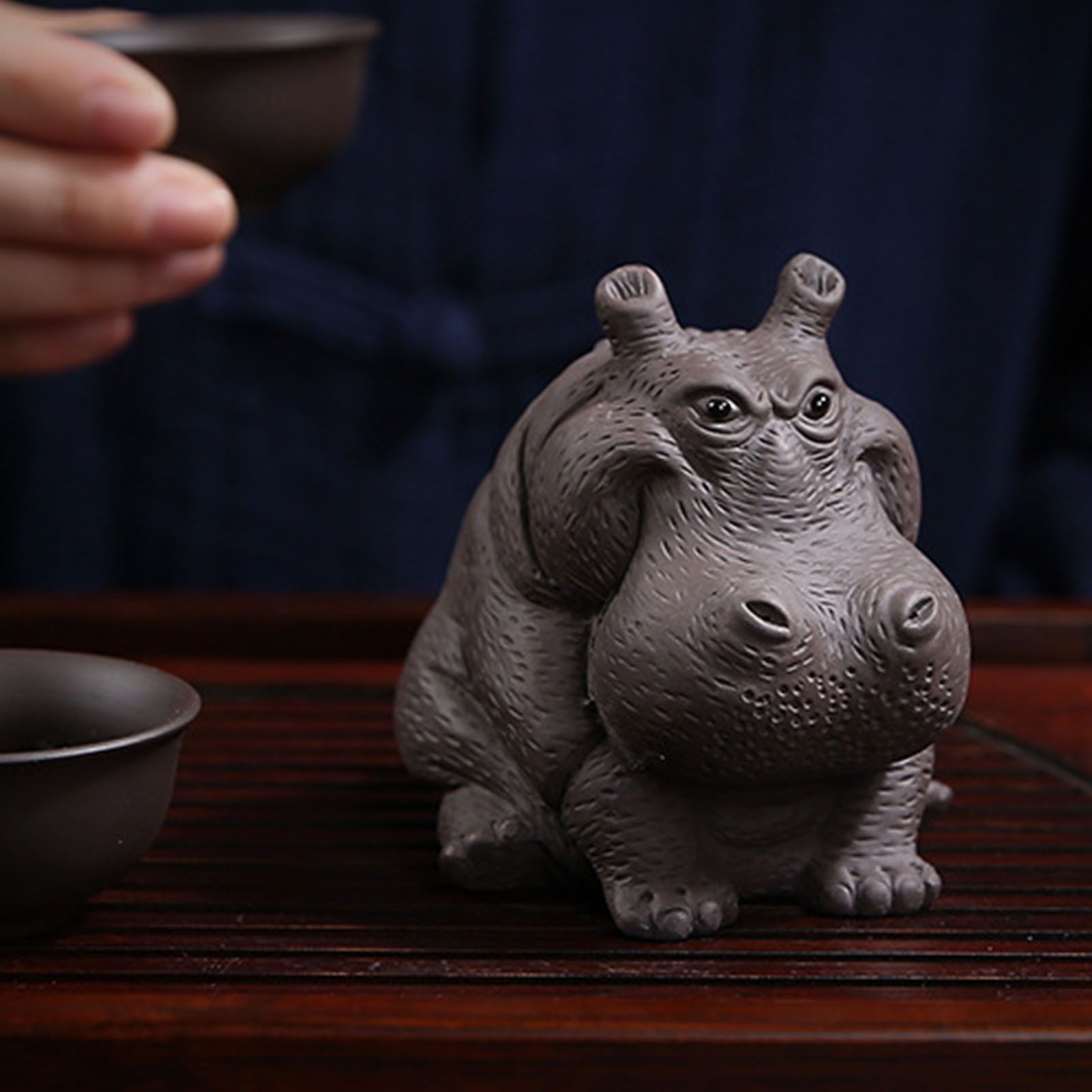Hippo Figurine Purple Clay Ceramic Tea Pet Sculpture Hippo Statue Desktop Ornament for Tea Set Accessories Home Tea Tray Decor - Image 7