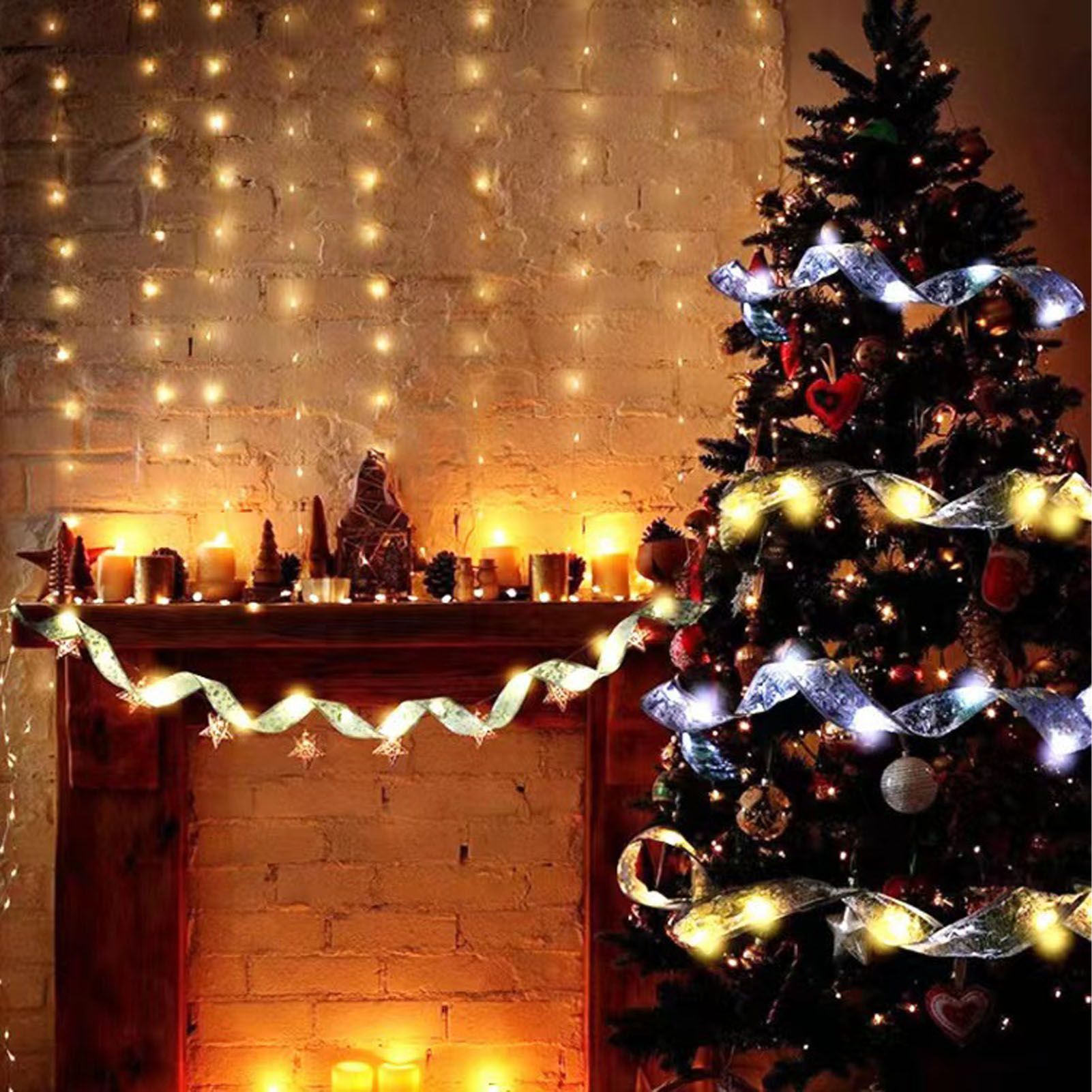 LED Christmas Ribbon Light 5cmx5m High Brightness Double Layer Gold Foiling Holiday Ribbon Light Color Light - Image 2