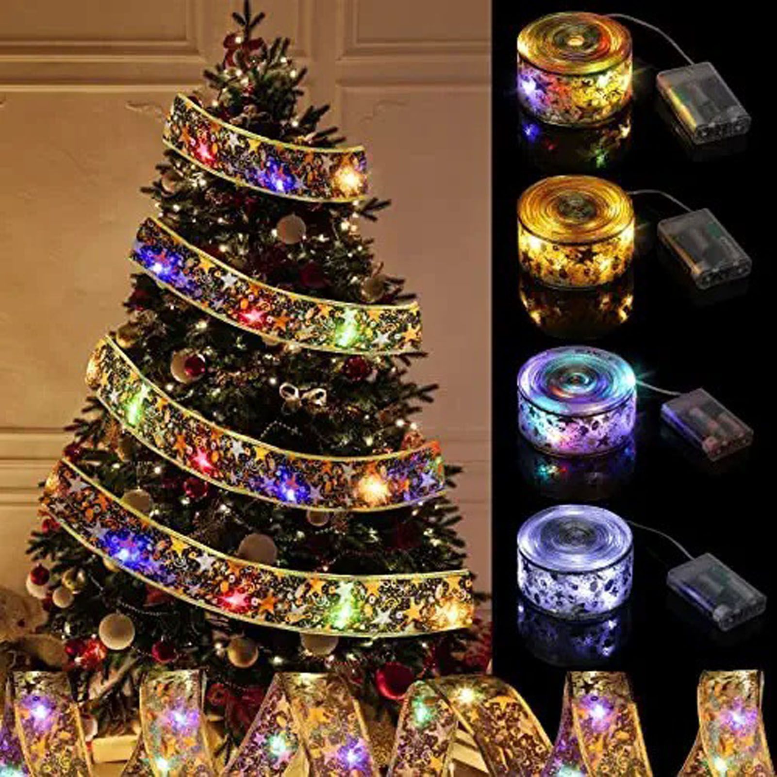 LED Christmas Ribbon Light 5cmx5m High Brightness Double Layer Gold Foiling Holiday Ribbon Light Color Light - Image 4