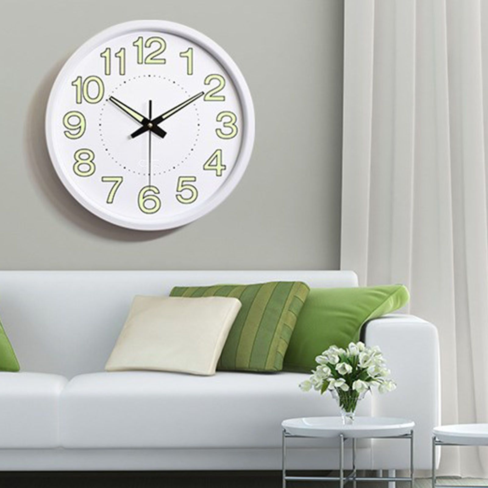 Silent Quartz Clock Plastic Wall Mounted Luminous Quiet for Living Room Bedroom 12in 30cm White Frame - Image 5