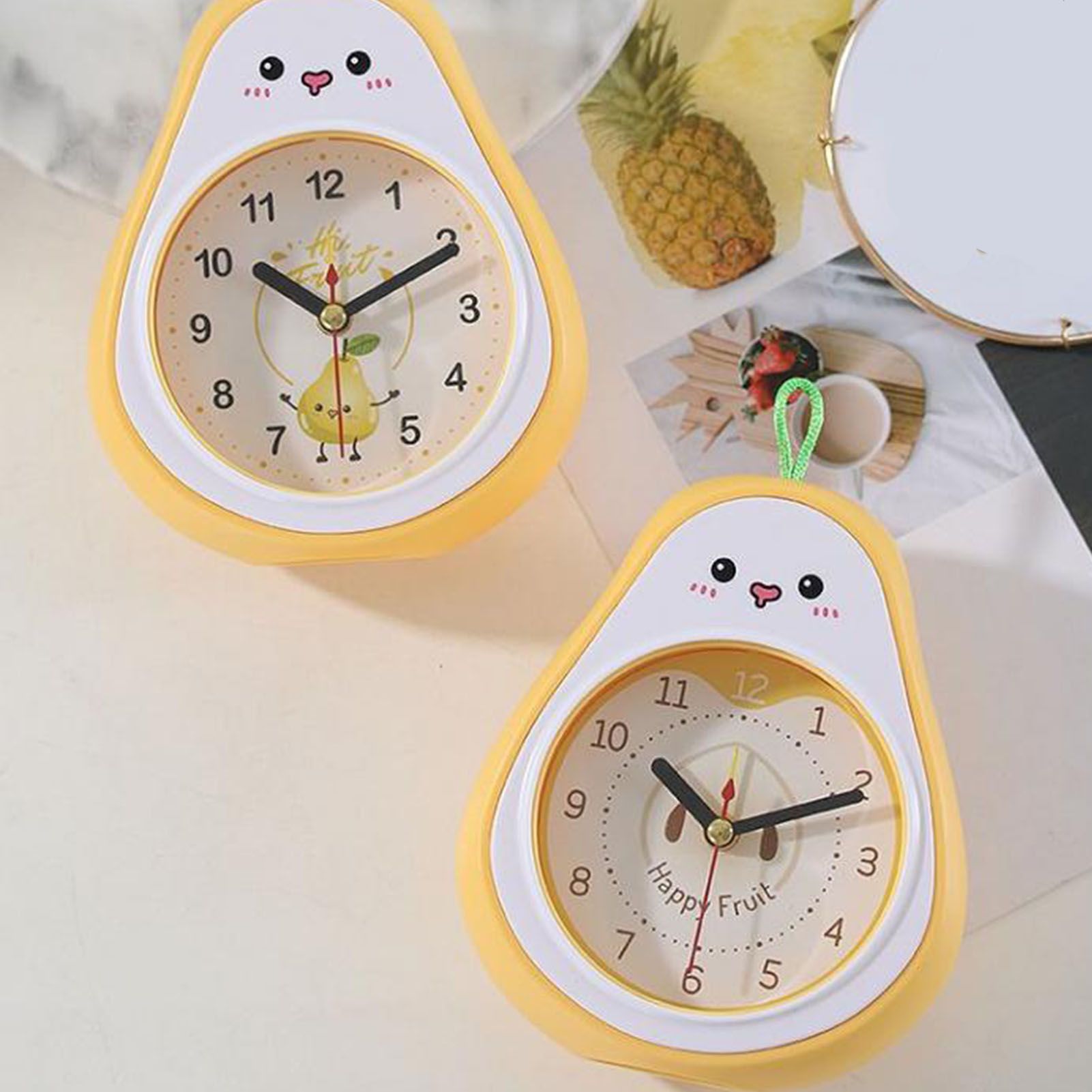 Cartoon Fruit Alarm Clock Kids Alarm Clock Decorative Ornaments Children Gift Student Gift Crystal Pea - Image 6