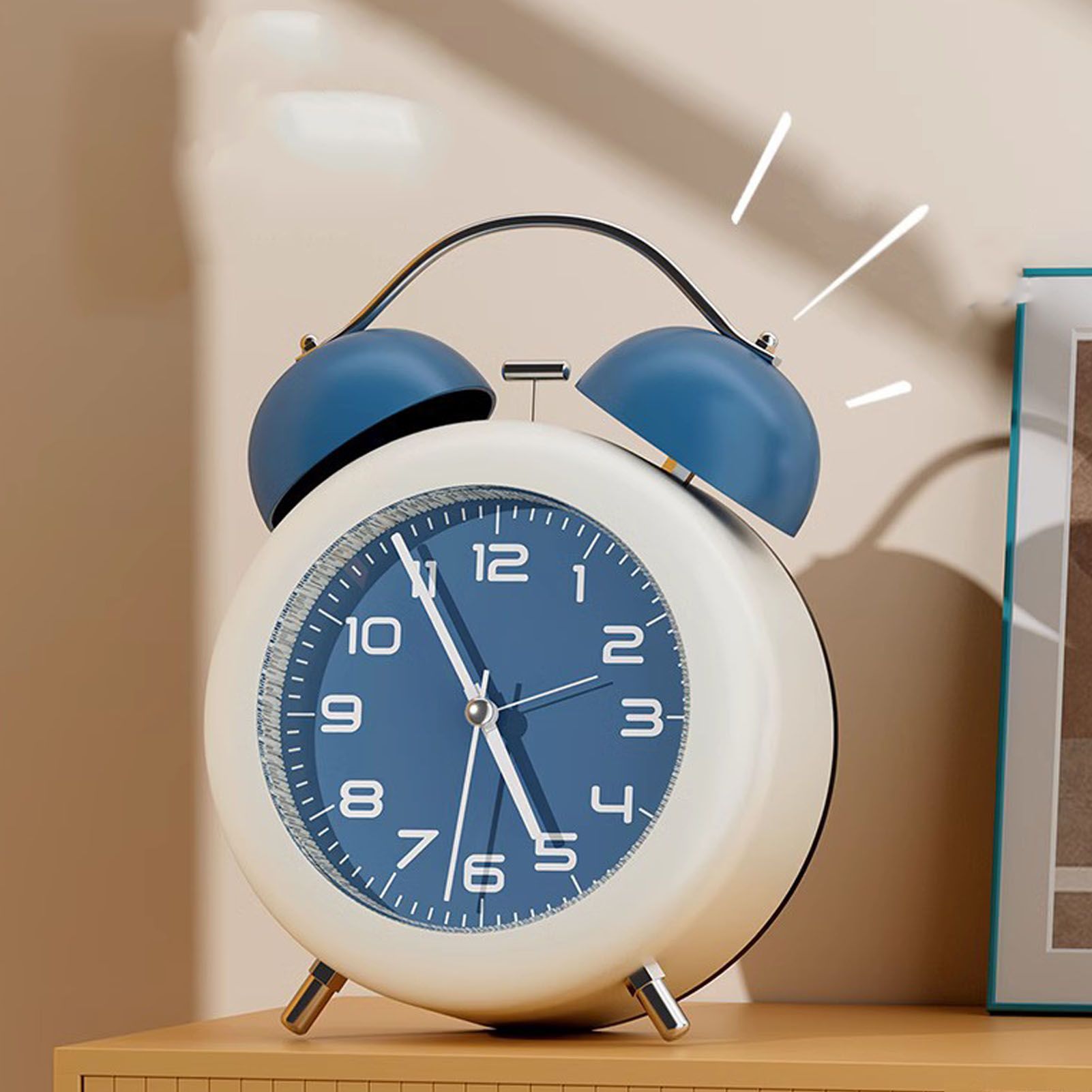 Twin Bell Alarm Clock for Kids ABS Battery Operated Cute Desktop Bedside Alarm Clock with Night Light for Bedroom Living Room Blue - Image 5