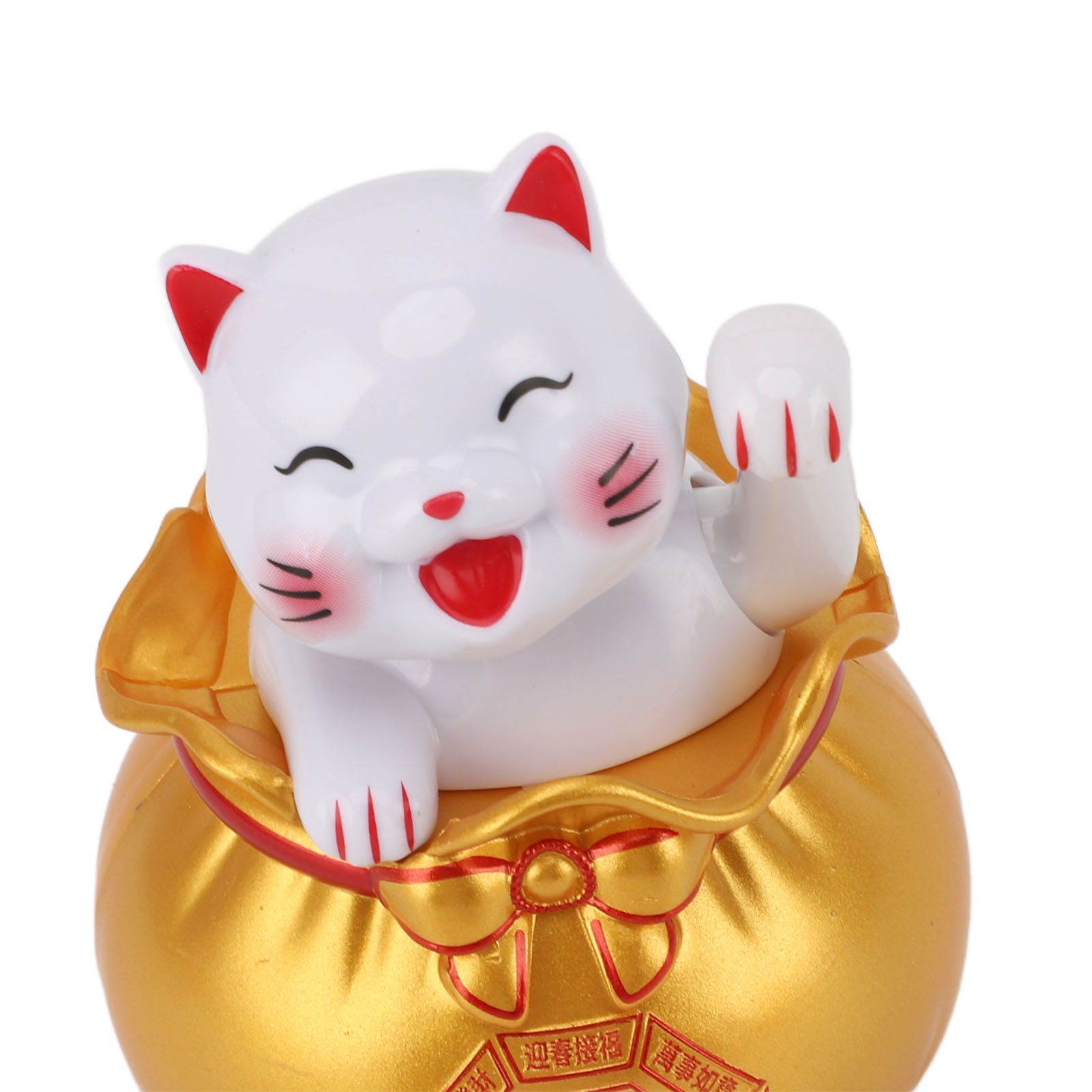 Solar Powered Lucky Cat Lucky Wealth Welcoming Cat Car Decor Desktop Cash Register Opening Decoration Small Eye Gold - Image 2