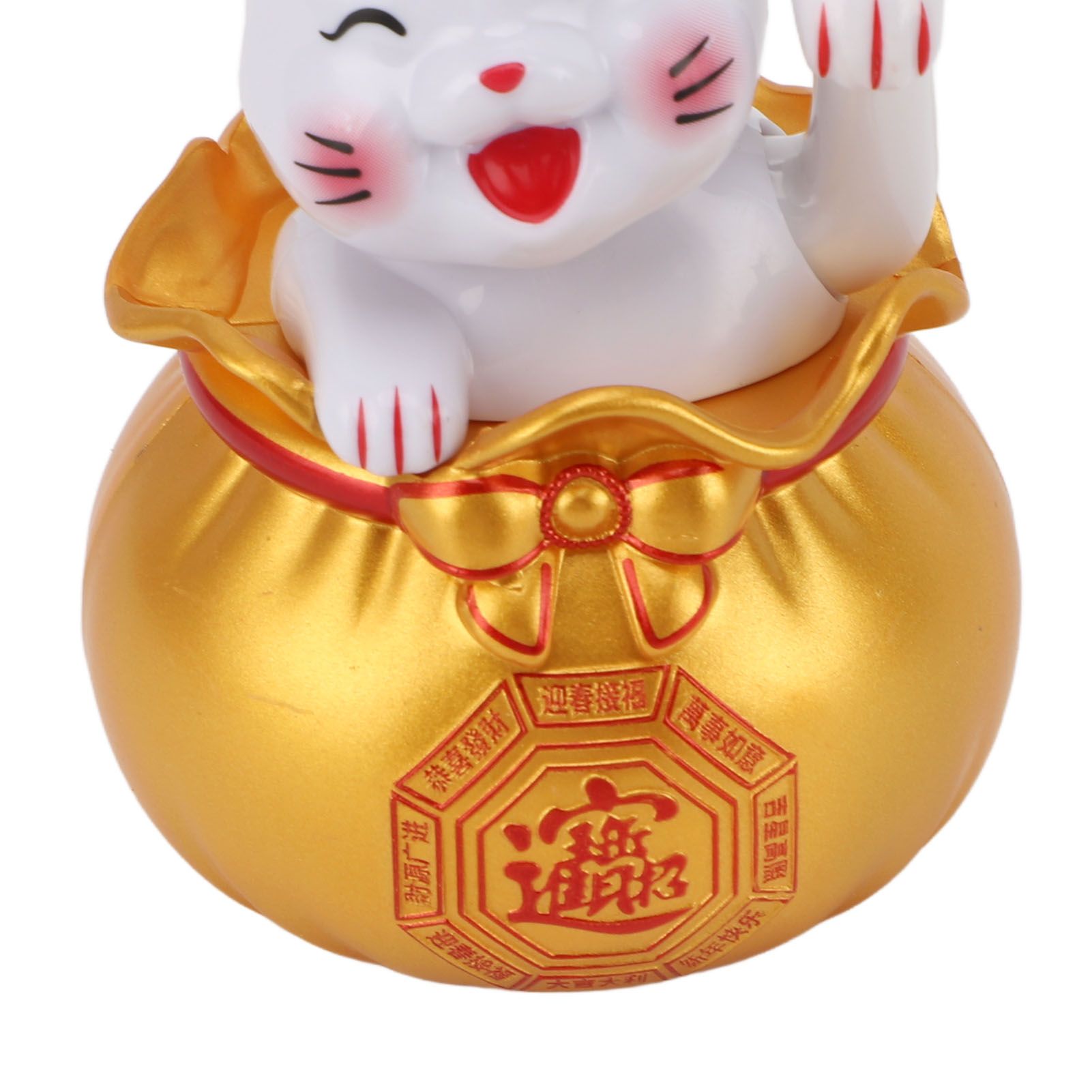 Solar Powered Lucky Cat Lucky Wealth Welcoming Cat Car Decor Desktop Cash Register Opening Decoration Small Eye Gold - Image 3