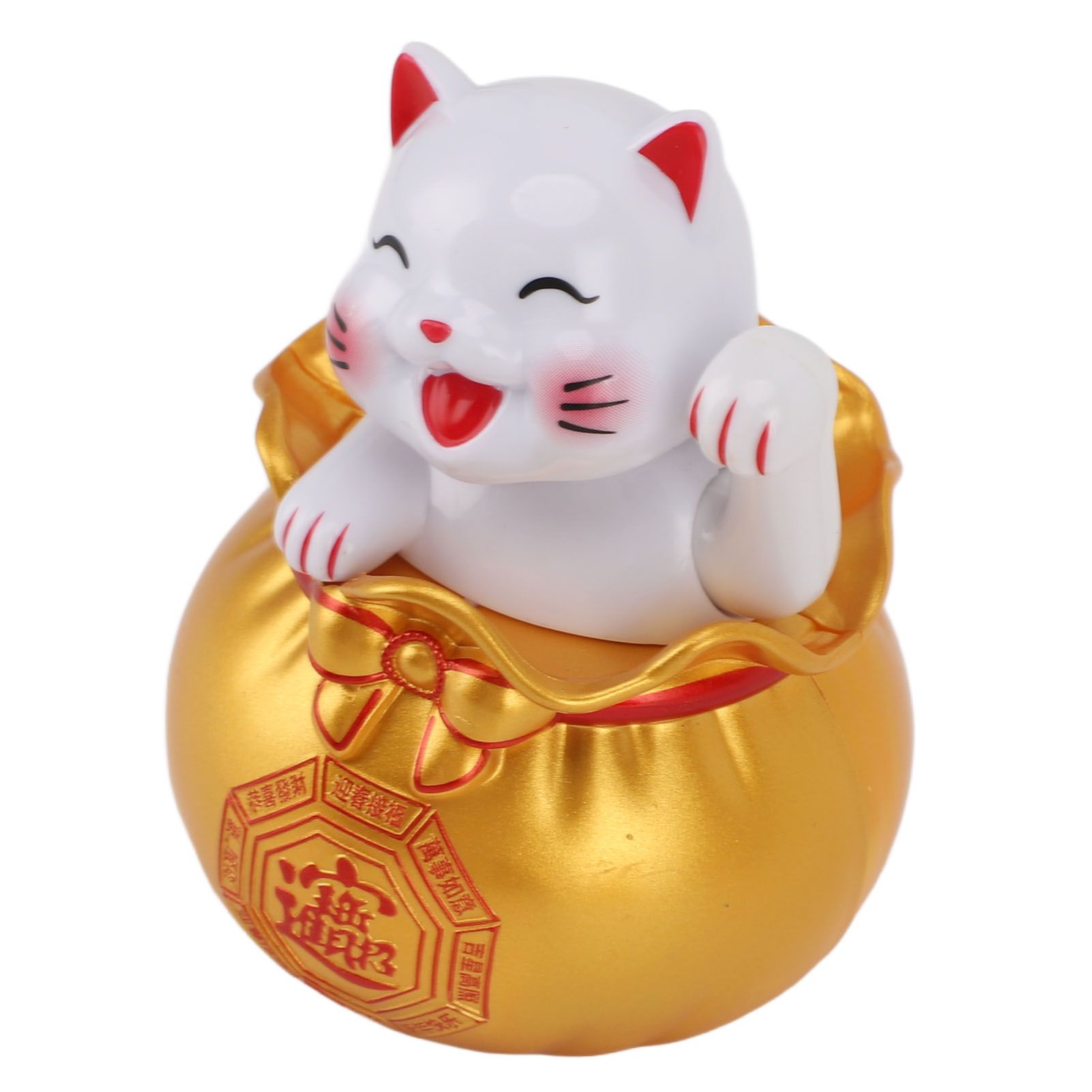 Solar Powered Lucky Cat Lucky Wealth Welcoming Cat Car Decor Desktop Cash Register Opening Decoration Small Eye Gold - Image 5