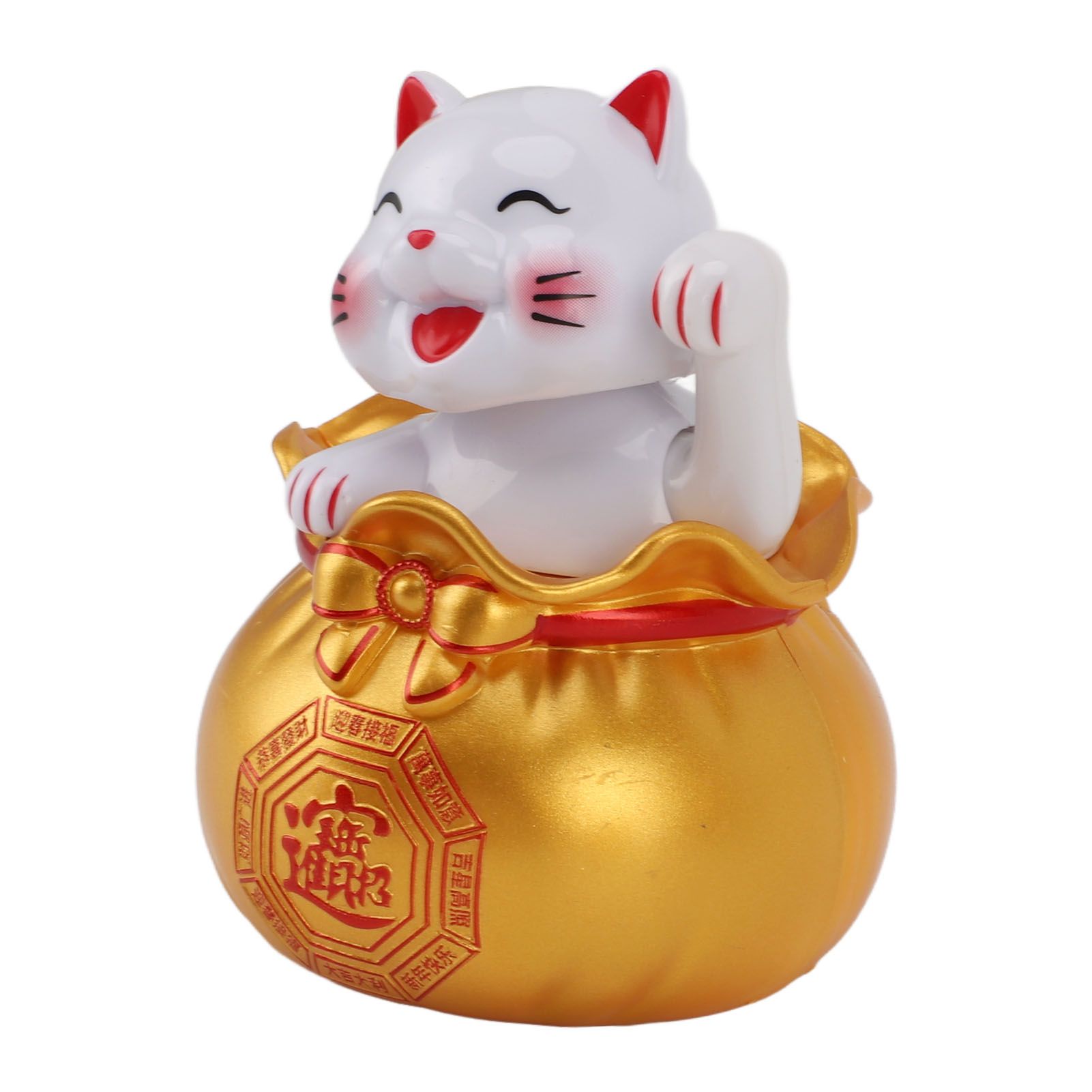 Solar Powered Lucky Cat Lucky Wealth Welcoming Cat Car Decor Desktop Cash Register Opening Decoration Small Eye Gold - Image 7