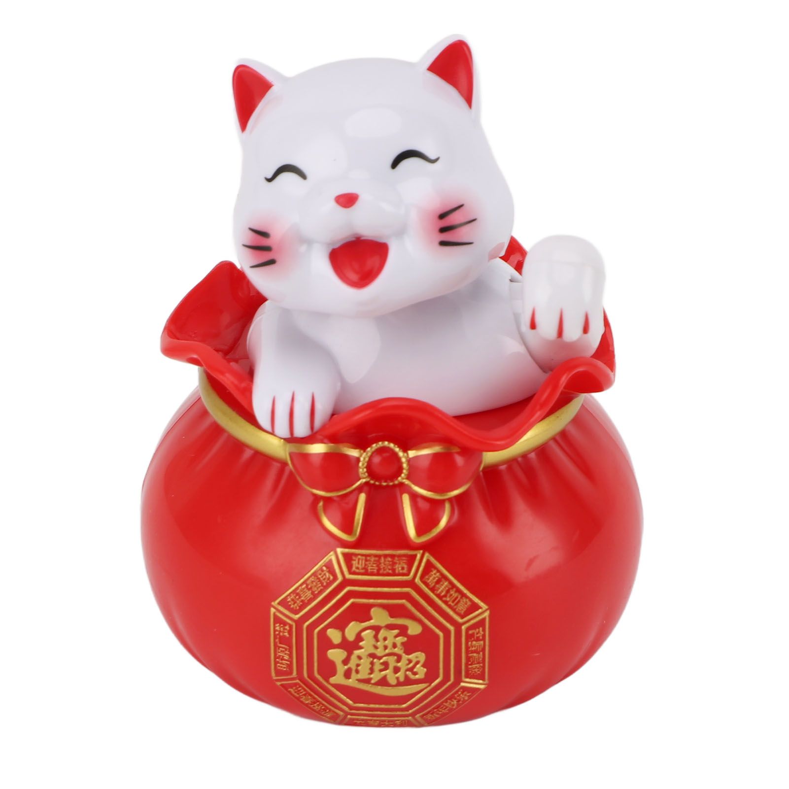 Solar Powered Lucky Cat Lucky Wealth Welcoming Cat Car Decor Desktop Cash Register Opening Decoration Small Eye Red - Image 3