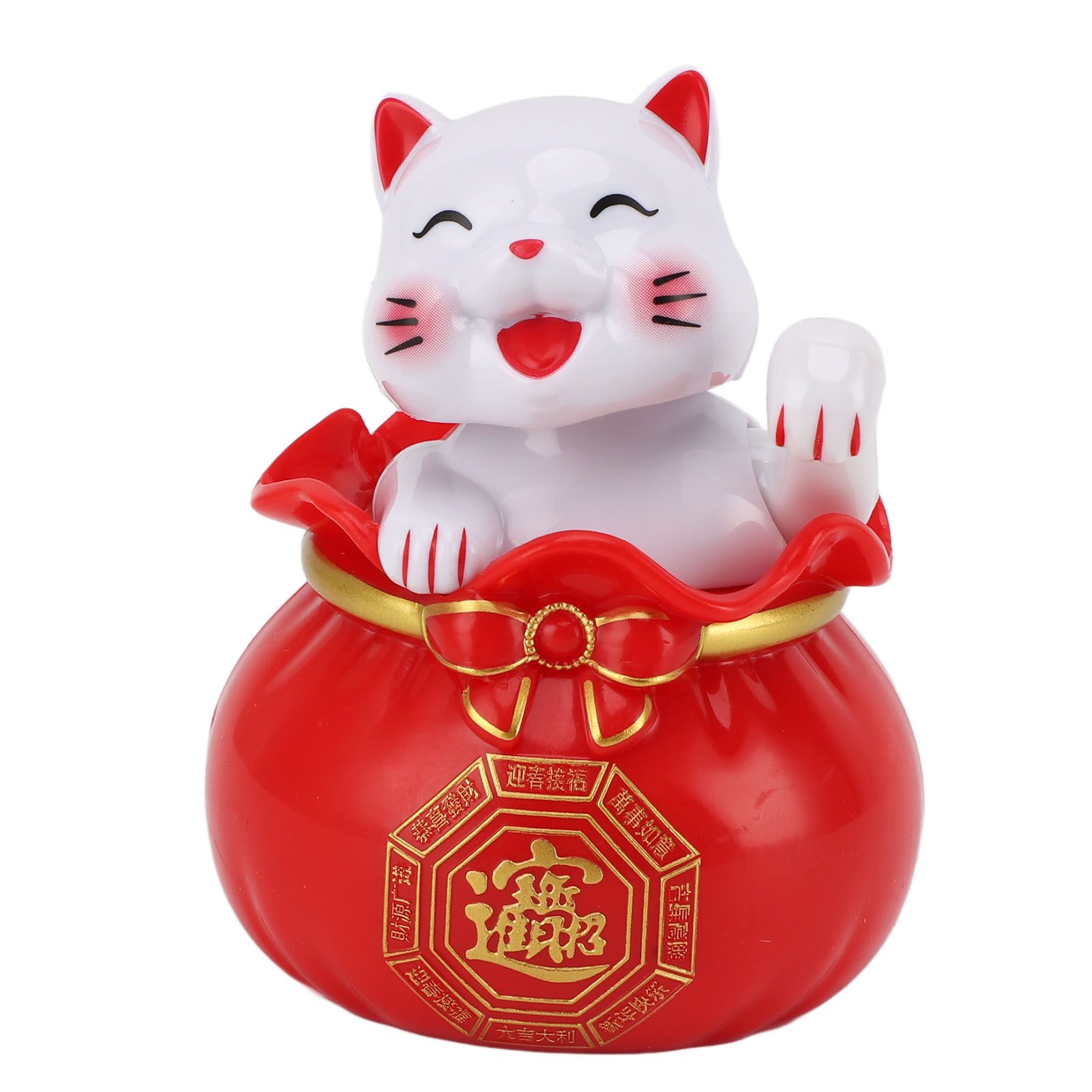 Solar Powered Lucky Cat Lucky Wealth Welcoming Cat Car Decor Desktop Cash Register Opening Decoration Small Eye Red - Image 4