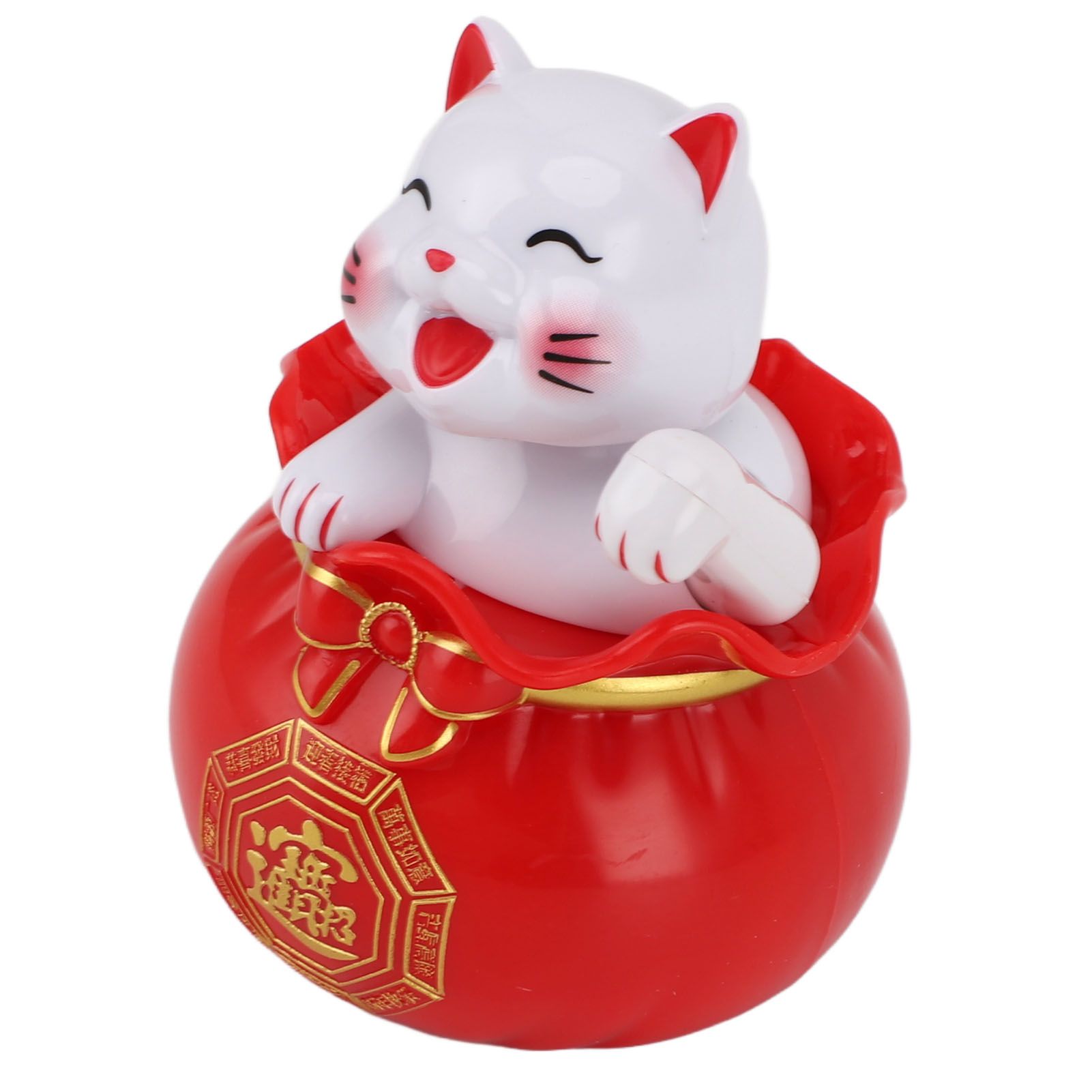 Solar Powered Lucky Cat Lucky Wealth Welcoming Cat Car Decor Desktop Cash Register Opening Decoration Small Eye Red - Image 5