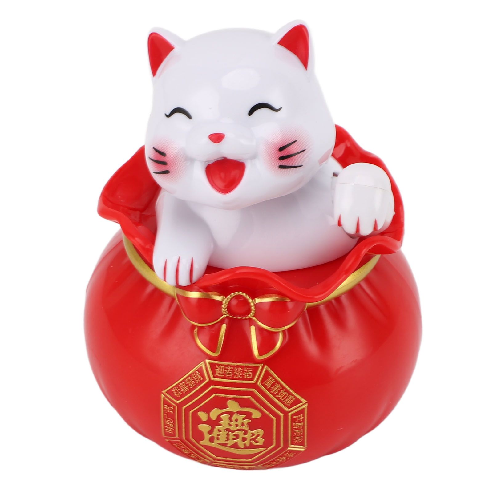Solar Powered Lucky Cat Lucky Wealth Welcoming Cat Car Decor Desktop Cash Register Opening Decoration Small Eye Red - Image 6