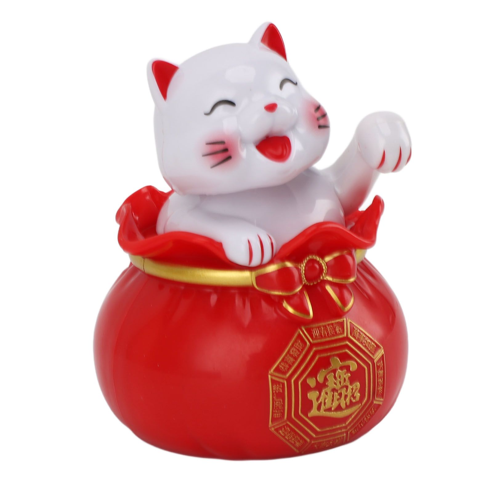 Solar Powered Lucky Cat Lucky Wealth Welcoming Cat Car Decor Desktop Cash Register Opening Decoration Small Eye Red - Image 7