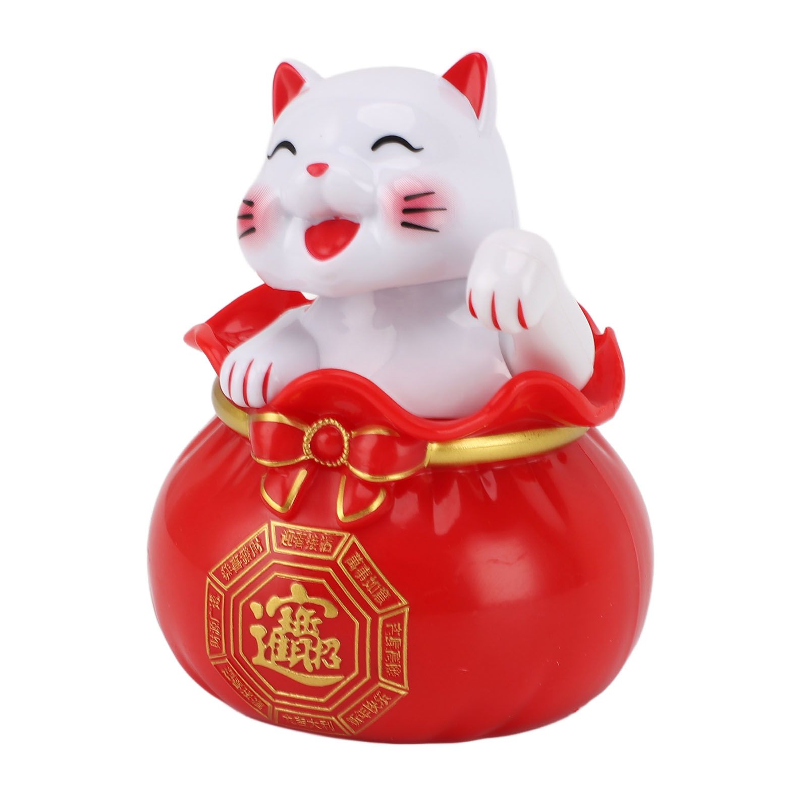 Solar Powered Lucky Cat Lucky Wealth Welcoming Cat Car Decor Desktop Cash Register Opening Decoration Small Eye Red - Image 8