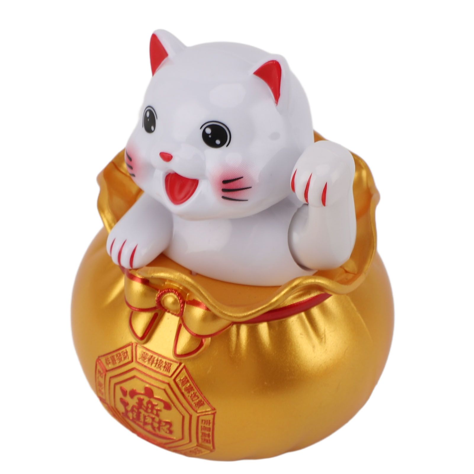 Solar Powered Lucky Cat Lucky Wealth Welcoming Cat Car Decor Desktop Cash Register Opening Decoration Big Eye Gold - Image 2