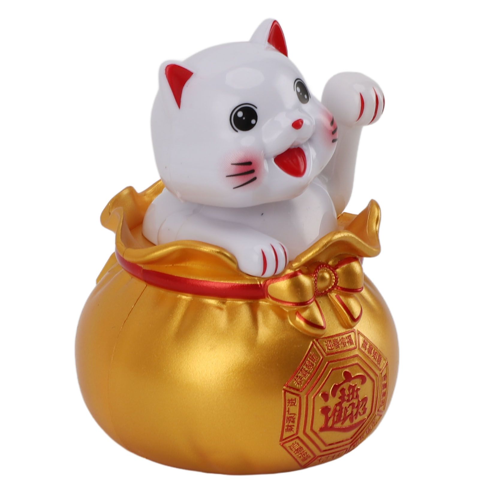Solar Powered Lucky Cat Lucky Wealth Welcoming Cat Car Decor Desktop Cash Register Opening Decoration Big Eye Gold - Image 3