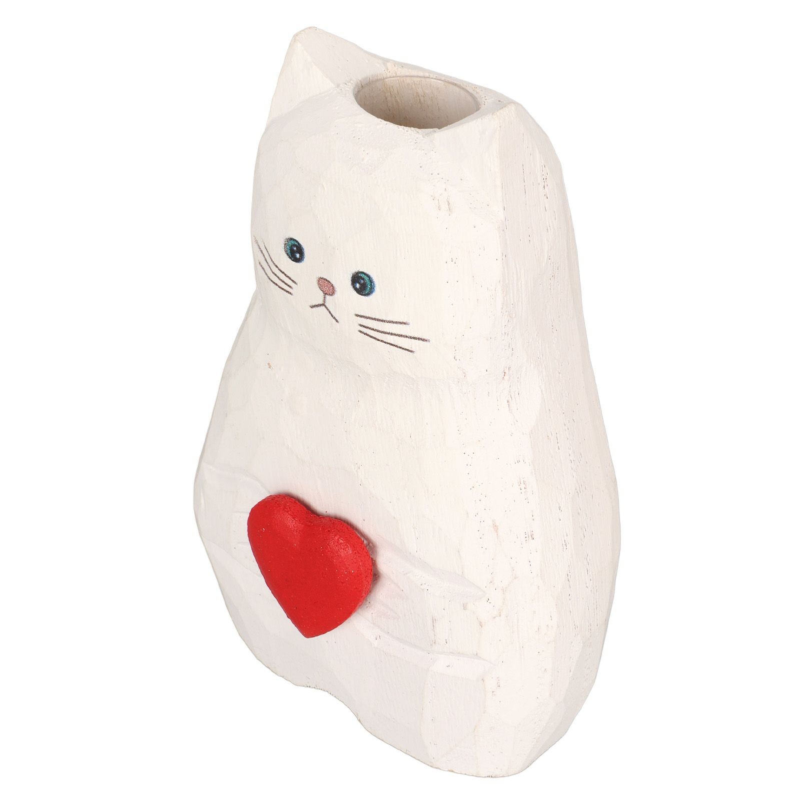 Cat Statue Flower Vase White Handmade Textured Wooden Cat Vase for Thanksgiving Day Gift Cat Lovers - Image 2