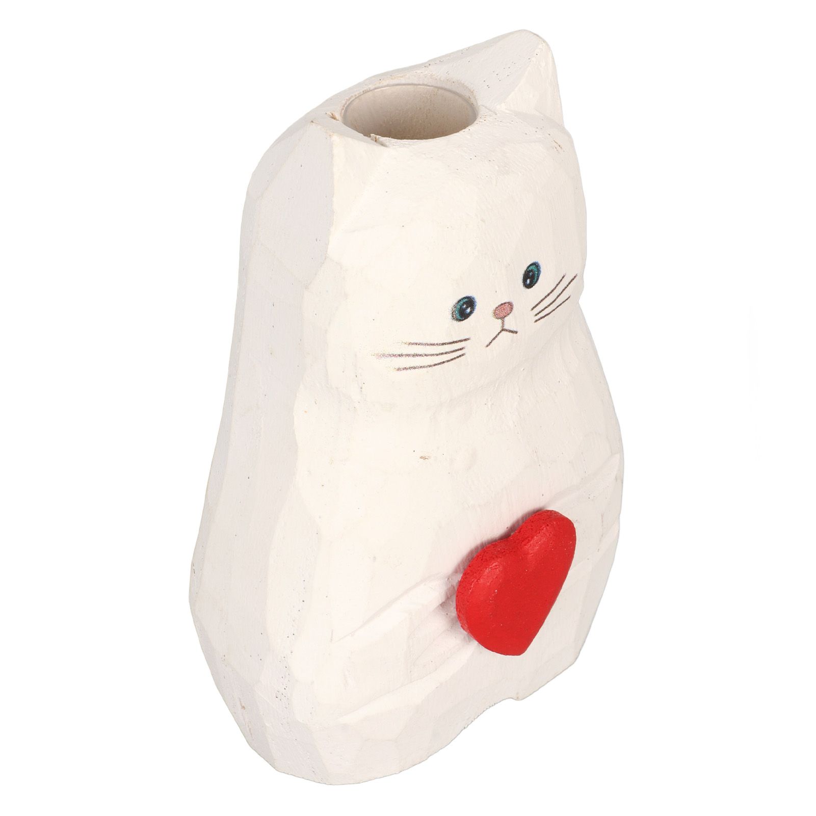 Cat Statue Flower Vase White Handmade Textured Wooden Cat Vase for Thanksgiving Day Gift Cat Lovers - Image 3