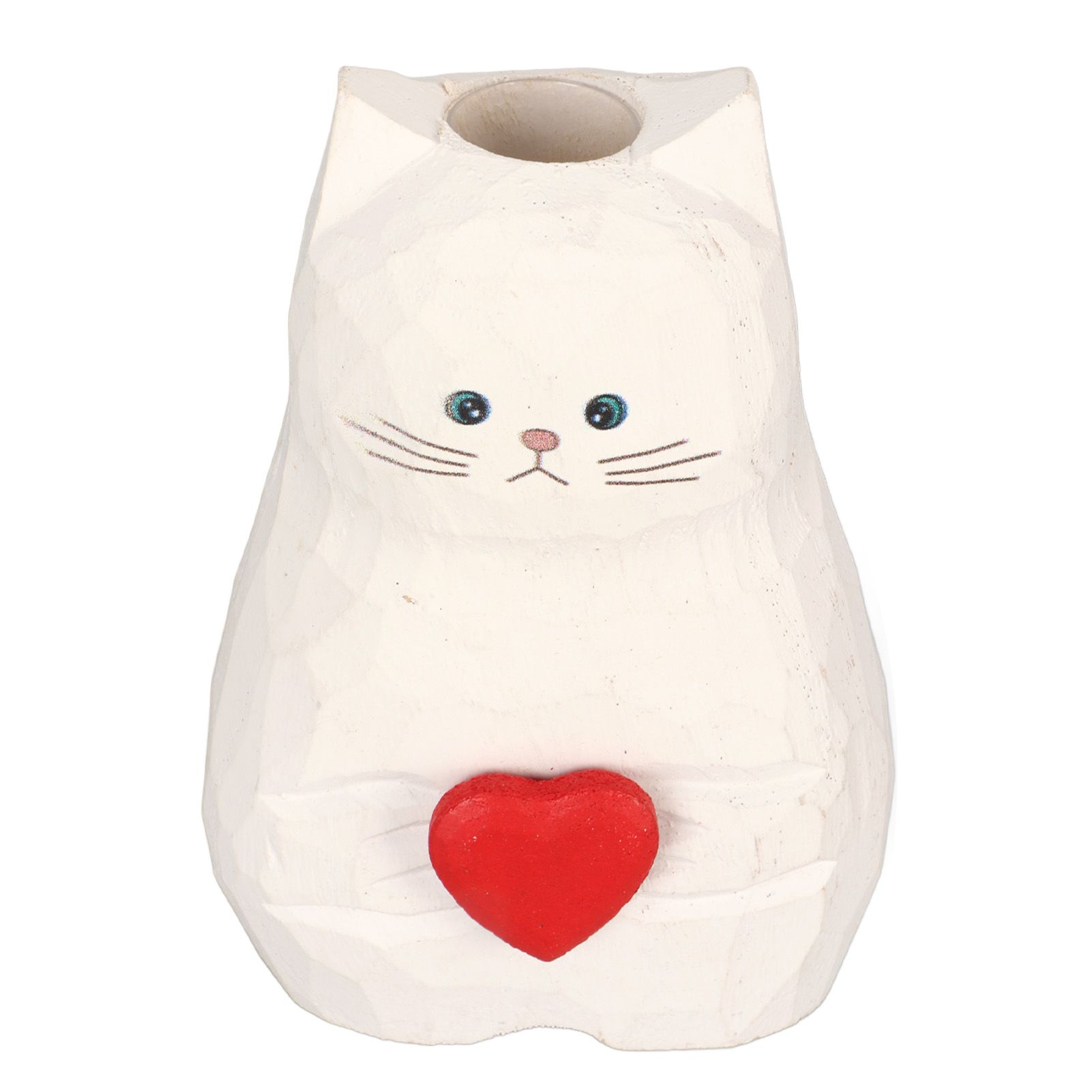 Cat Statue Flower Vase White Handmade Textured Wooden Cat Vase for Thanksgiving Day Gift Cat Lovers - Image 4