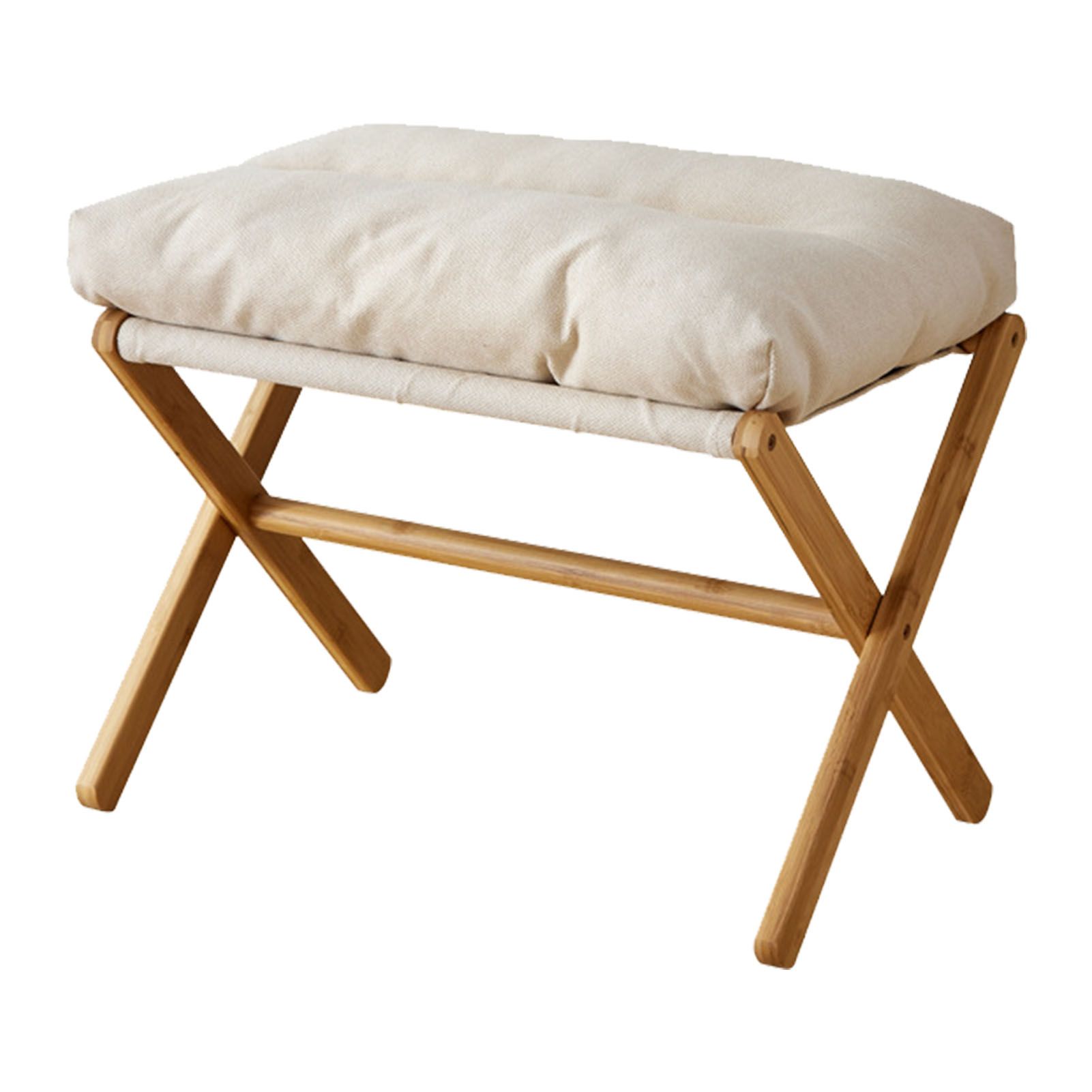 Foot Stool Foldable X Leg Modern Multifunctional Foot Rest with Soft Cushion for Living Room Bedroom Office Beige - Image 1